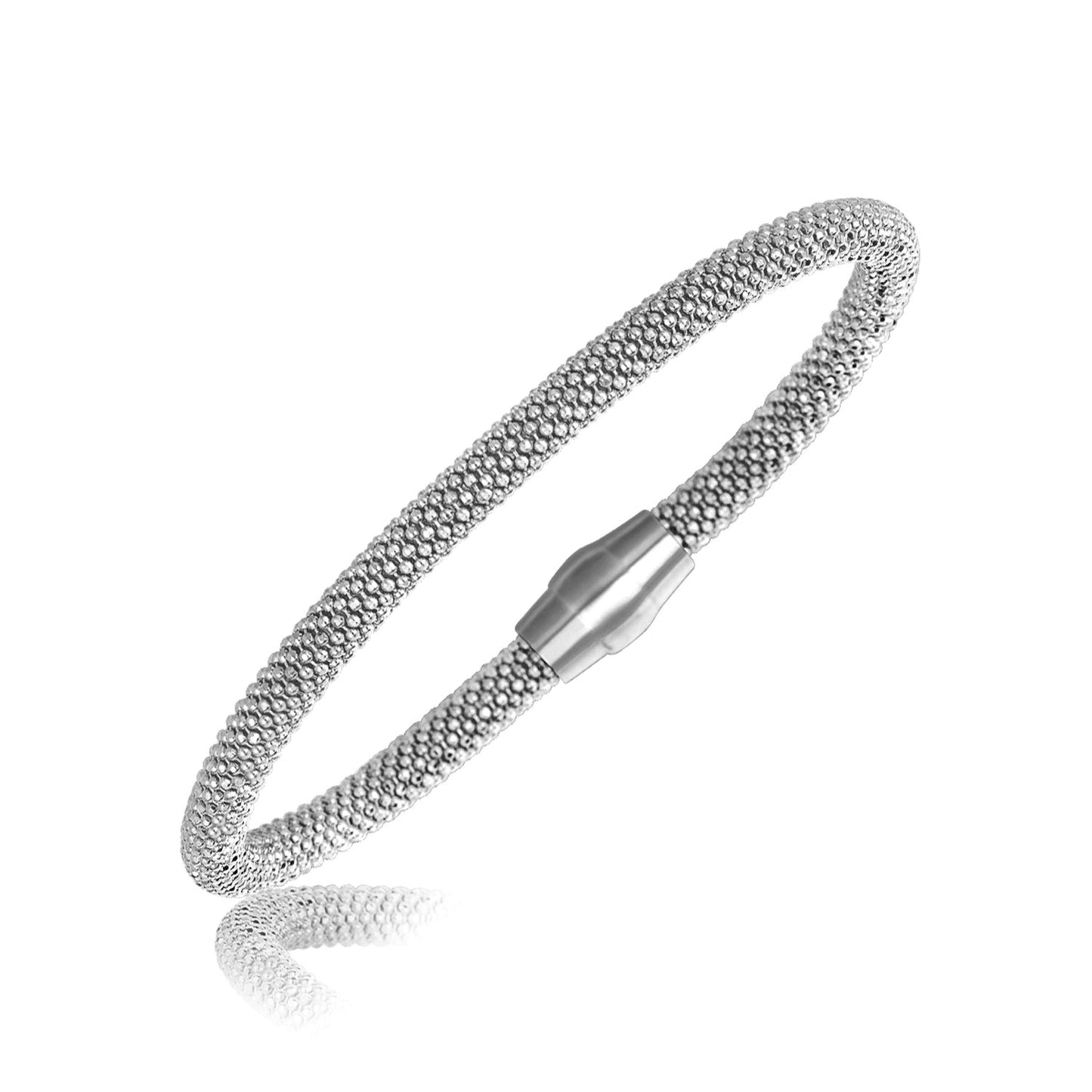 Sterling Silver Rhodium Plated Popcorn Motif Bangle (4.80 mm) - The Best Accessory