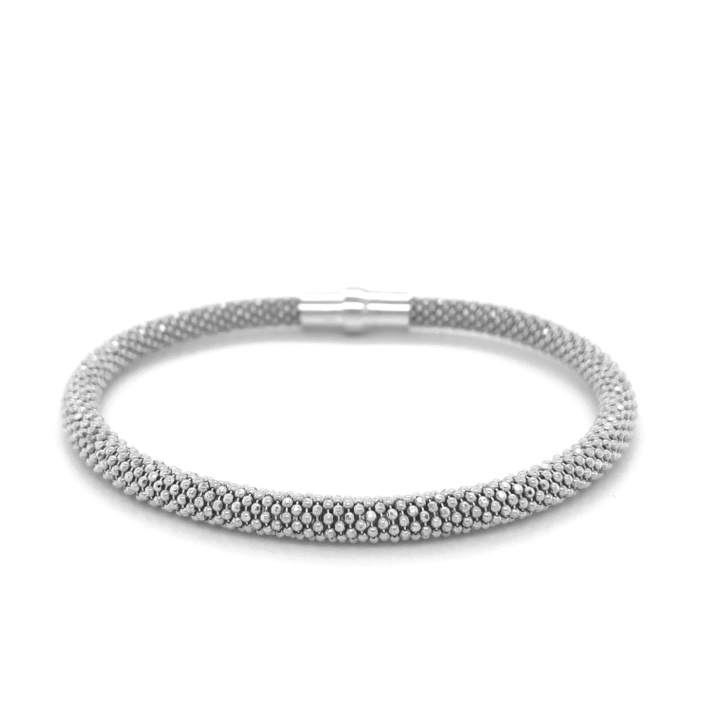 Sterling Silver Rhodium Plated Popcorn Motif Bangle (4.80 mm) - The Best Accessory