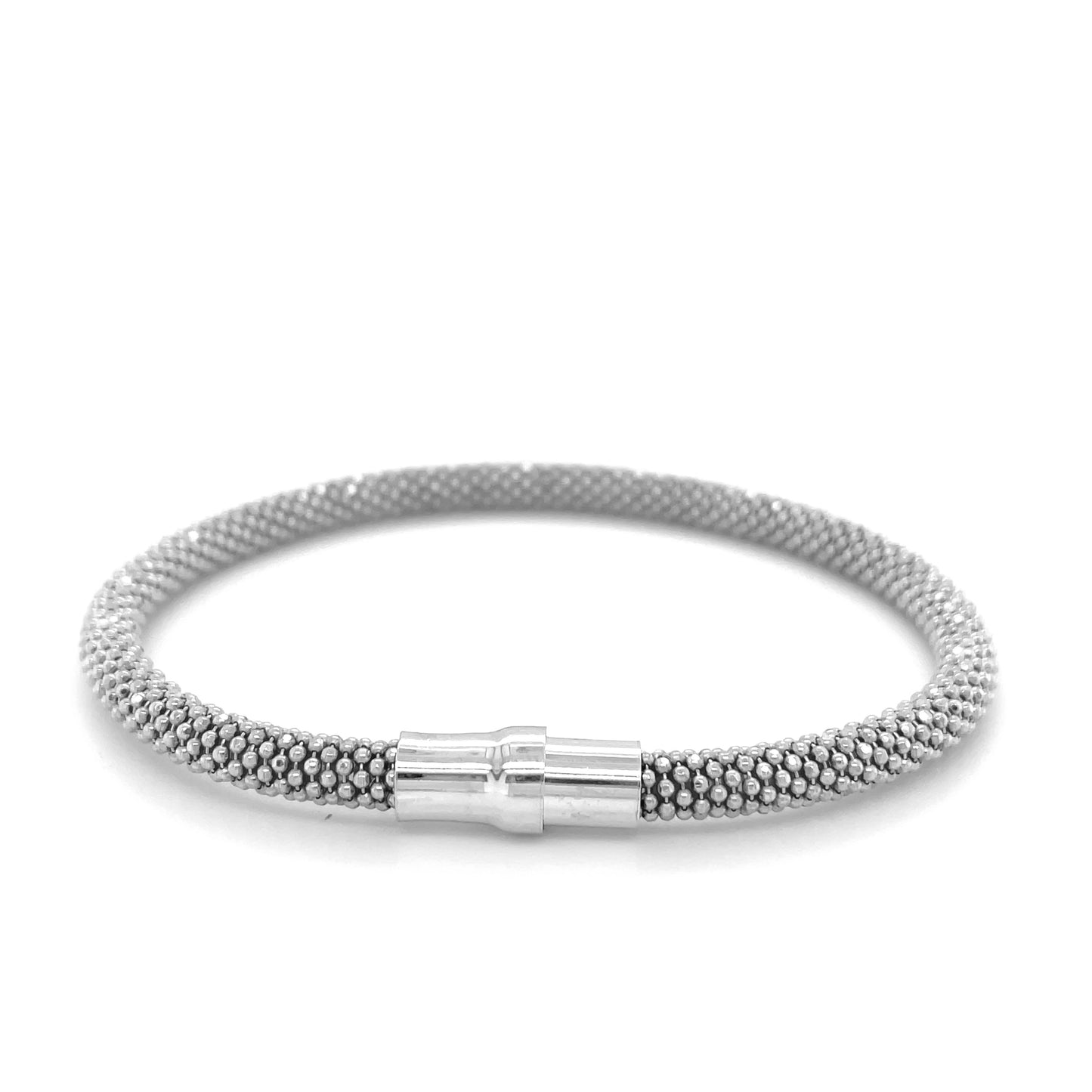 Sterling Silver Rhodium Plated Popcorn Motif Bangle (4.80 mm) - The Best Accessory