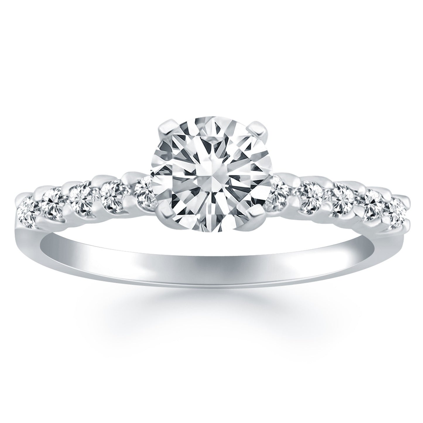 14k White Gold Shared Prong Diamond Band Accent Engagement Ring - The Best Accessory