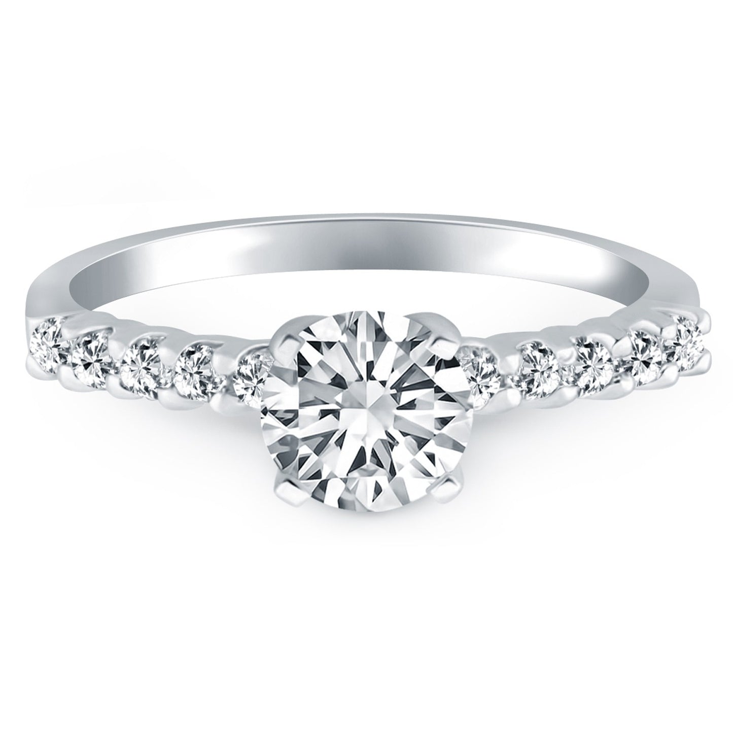 14k White Gold Shared Prong Diamond Band Accent Engagement Ring - The Best Accessory