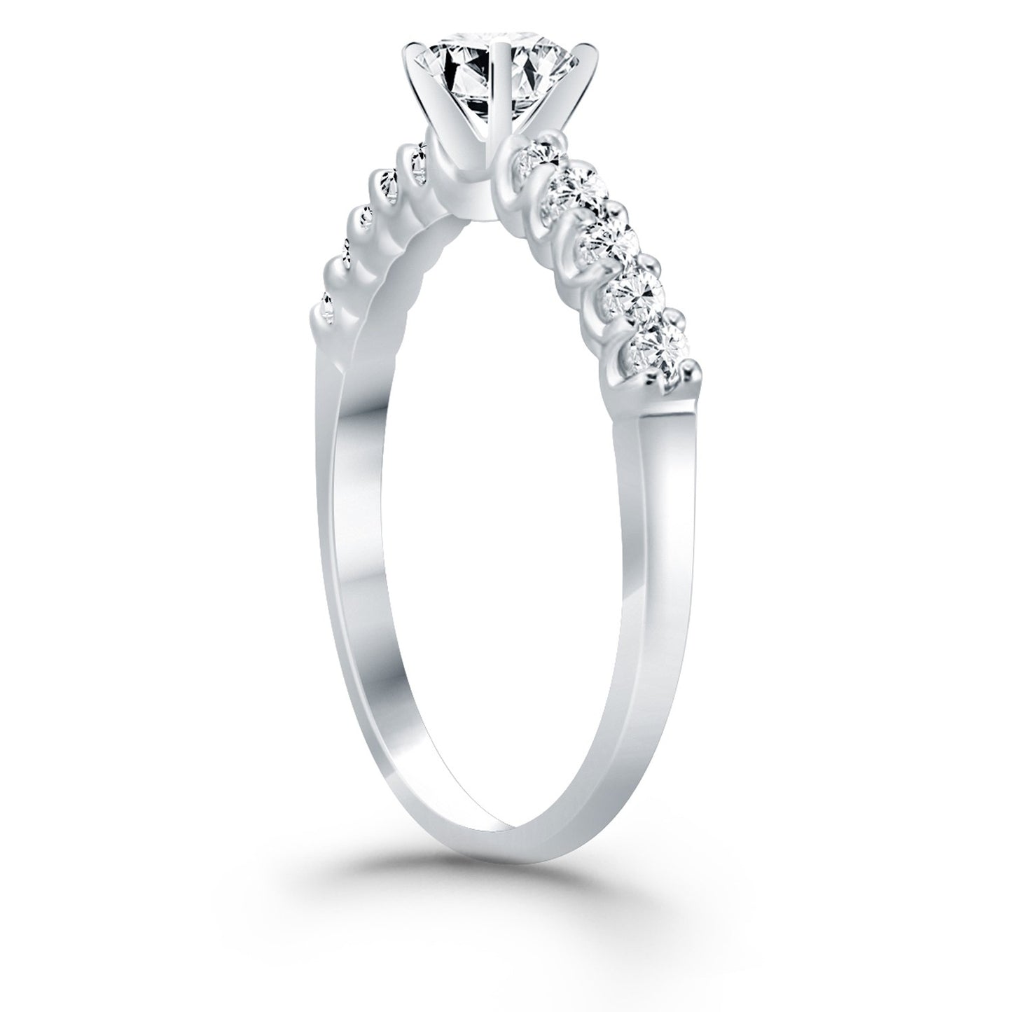14k White Gold Shared Prong Diamond Band Accent Engagement Ring - The Best Accessory