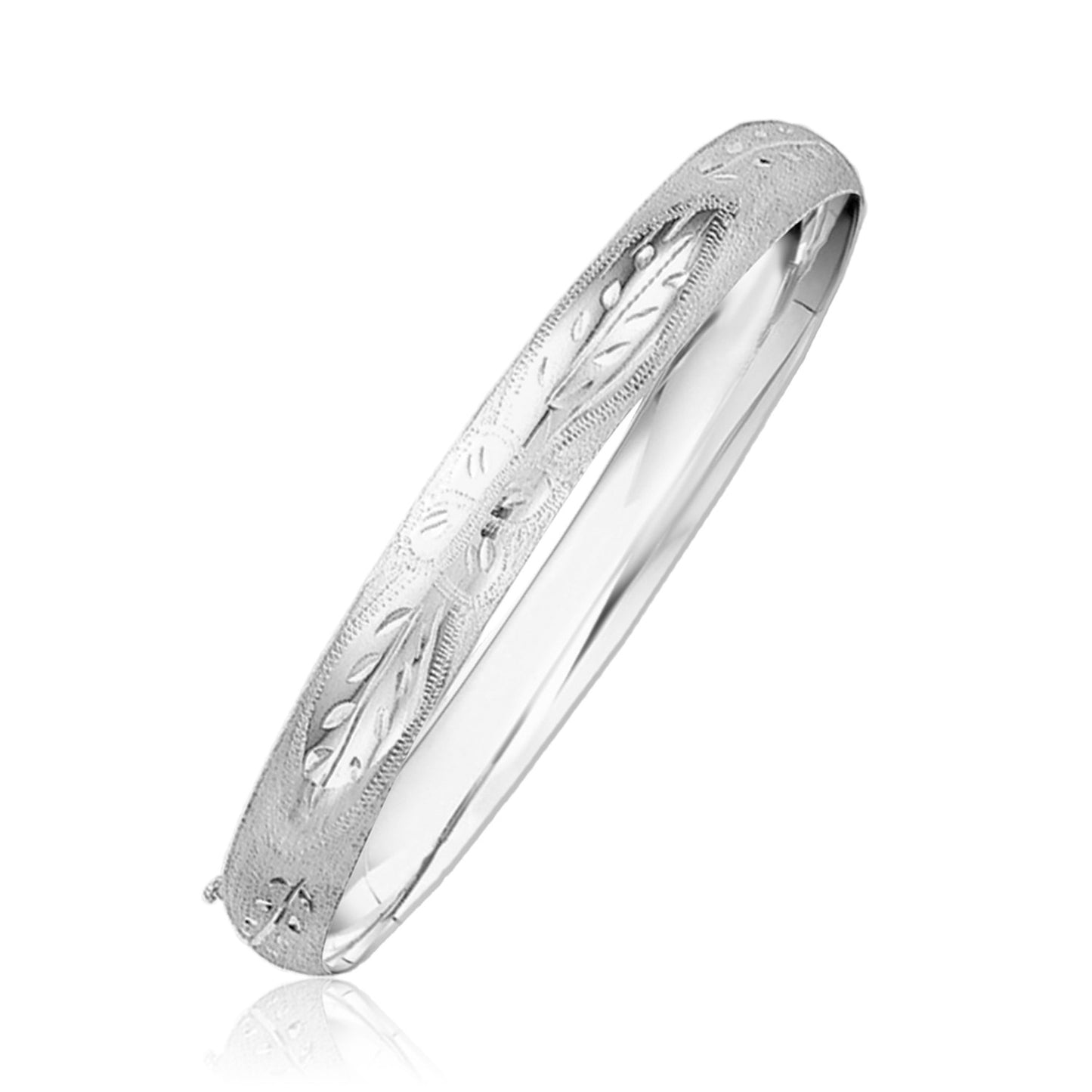 Classic Floral Carved Bangle in 14k White Gold (8.00 mm) - The Best Accessory