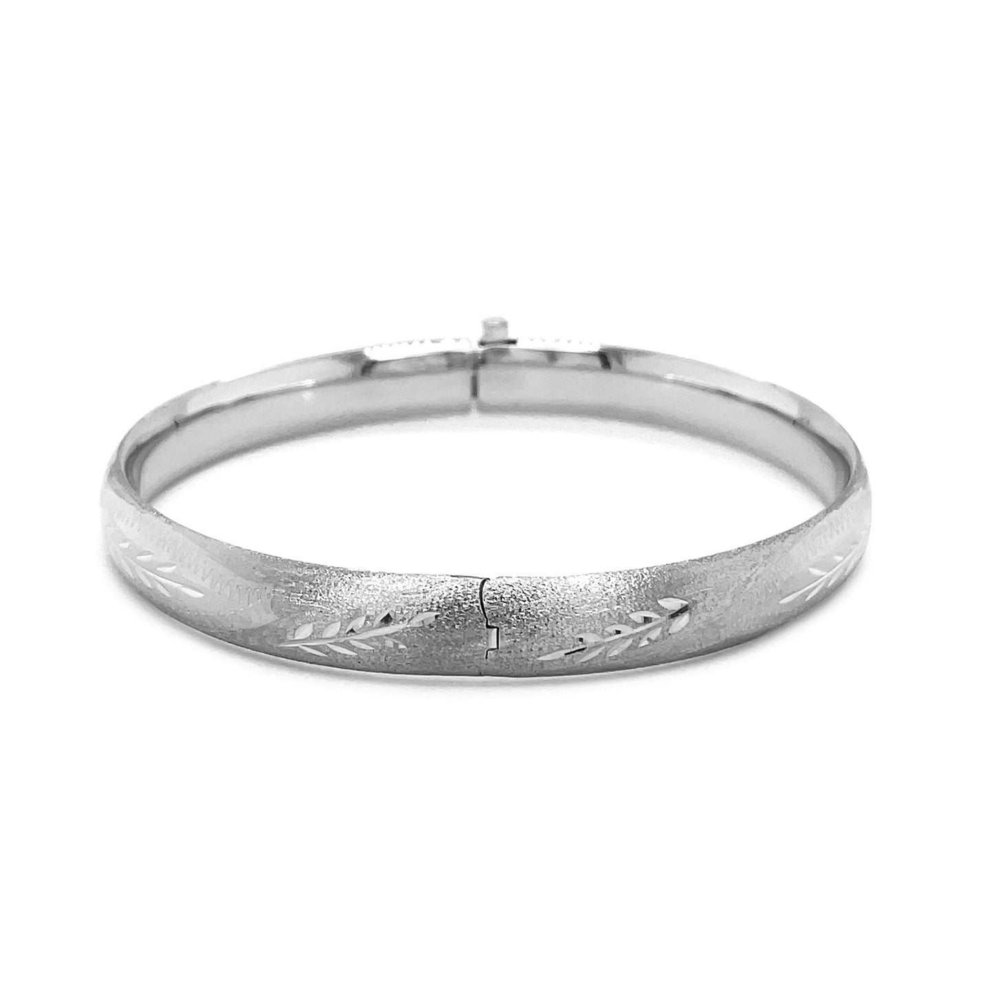 Classic Floral Carved Bangle in 14k White Gold (8.00 mm) - The Best Accessory