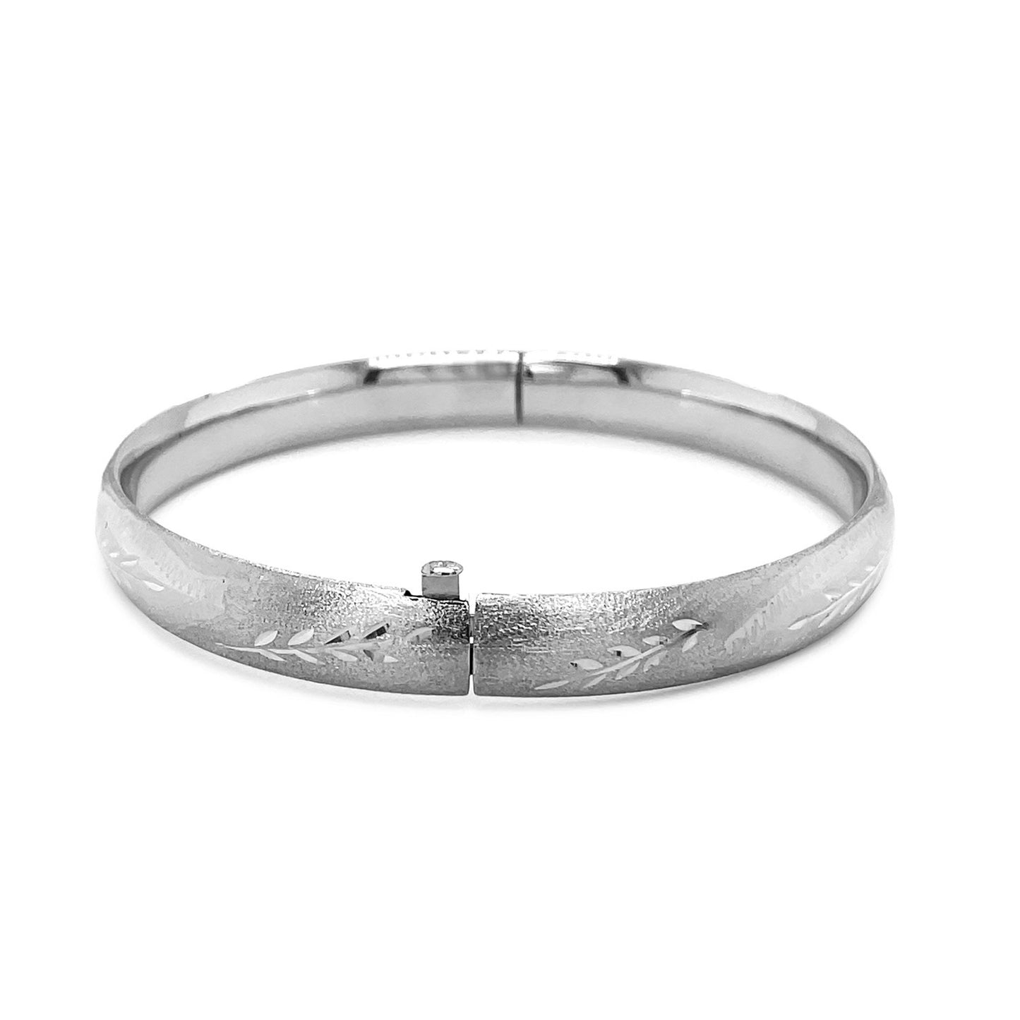 Classic Floral Carved Bangle in 14k White Gold (8.00 mm) - The Best Accessory