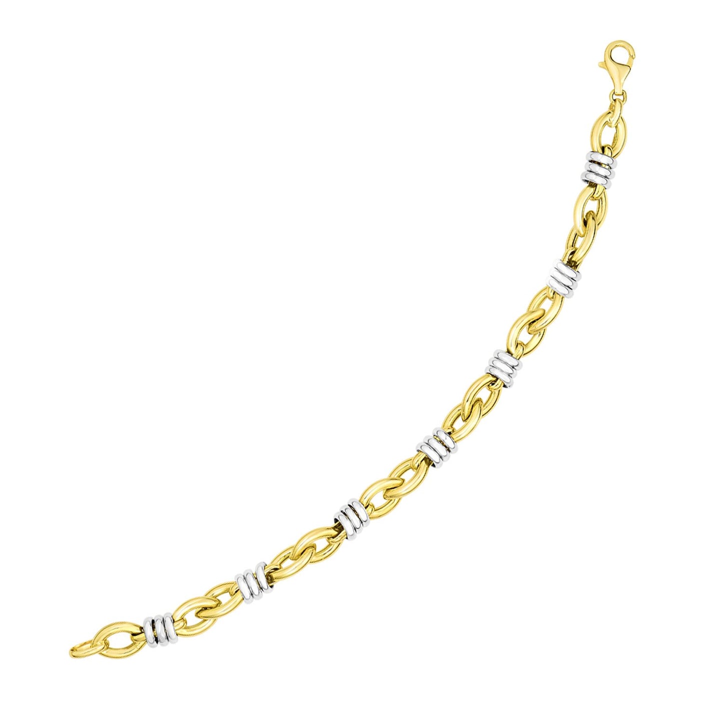 14k Two-Tone Gold Ring-Wrapped Marquis Shape Link Bracelet (8.85 mm) - The Best Accessory