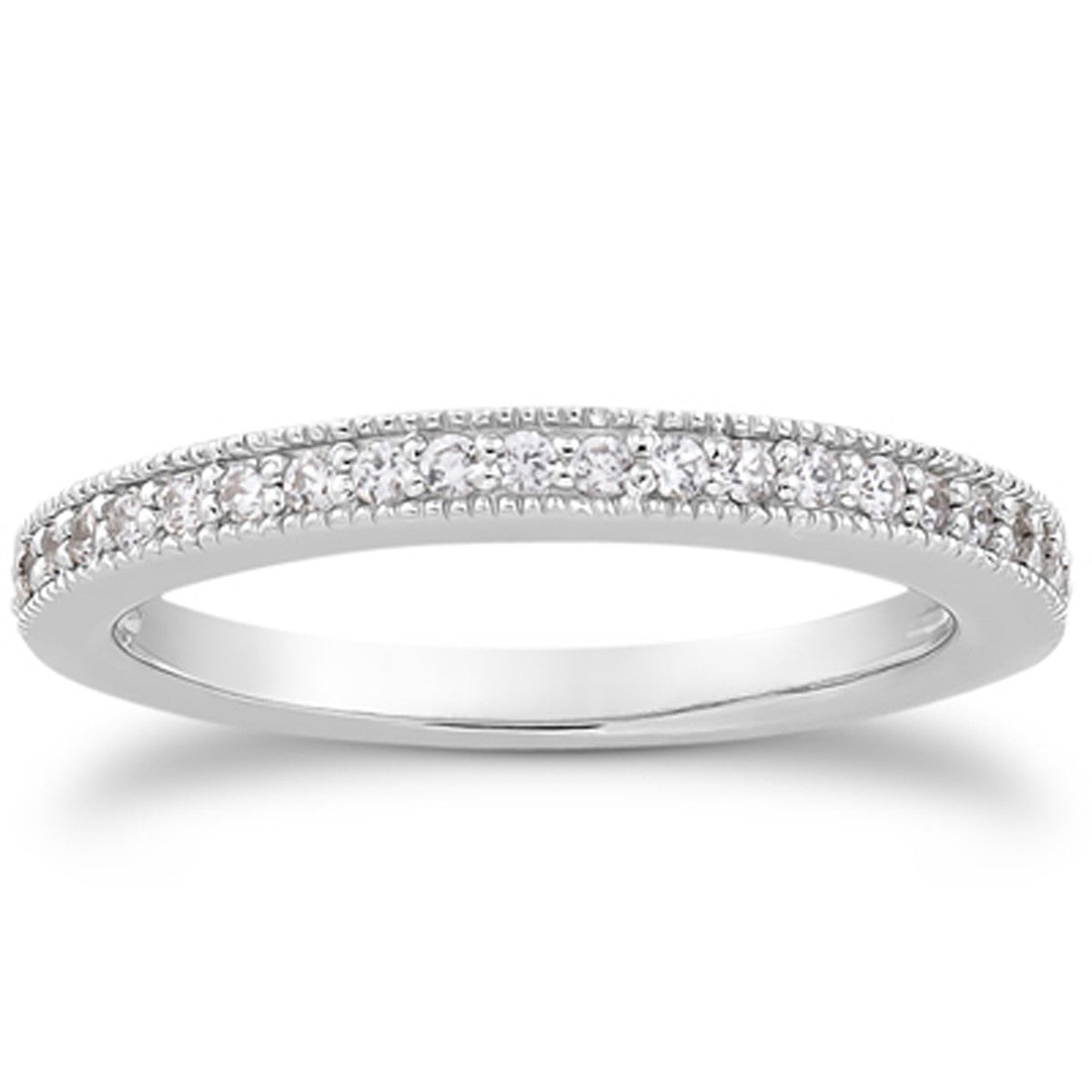 14k White Gold Pave Diamond Milgrain Wedding Ring Band Set 1/2 Around - The Best Accessory