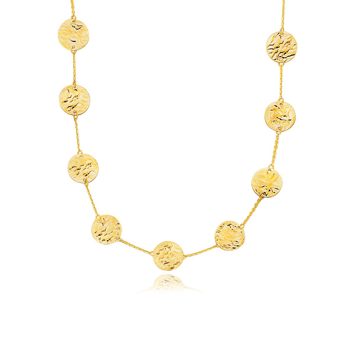 14k Yellow Gold Textured Disc Long Layering Necklace - The Best Accessory