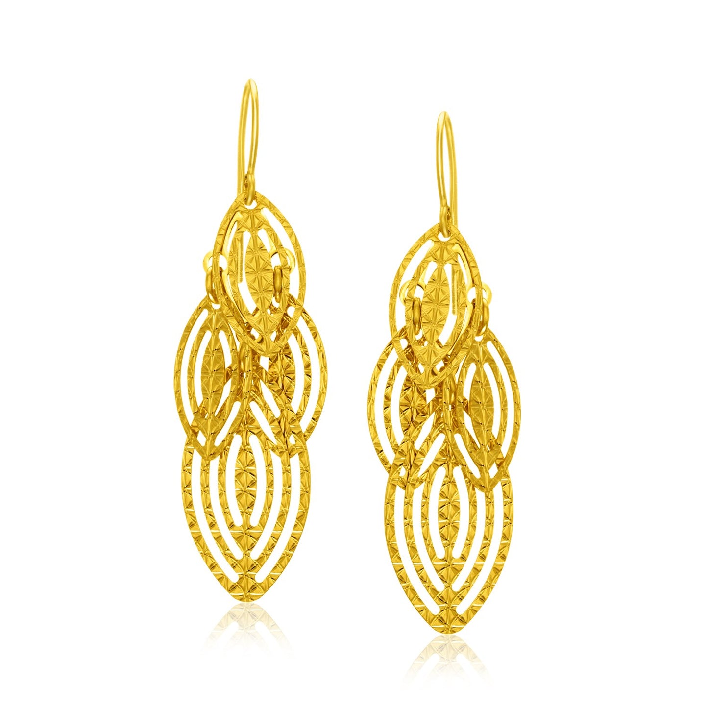 14k Yellow Gold Textured Cascading Cut Out Marquise Earrings - The Best Accessory