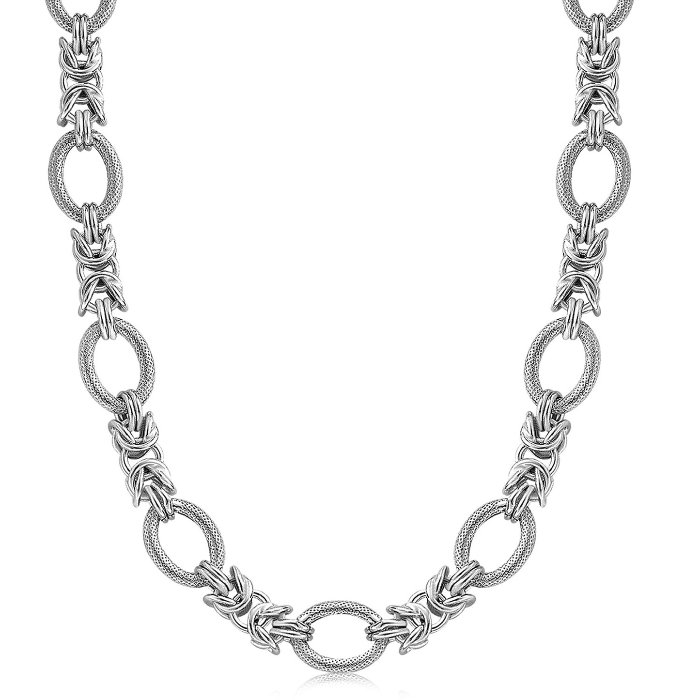 Sterling Silver Rhodium Plated Knot Style and Textured Oval Chain Necklace - The Best Accessory