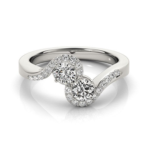 14k White Gold Curved Band Style Two Diamond Ring (5/8 cttw) - The Best Accessory