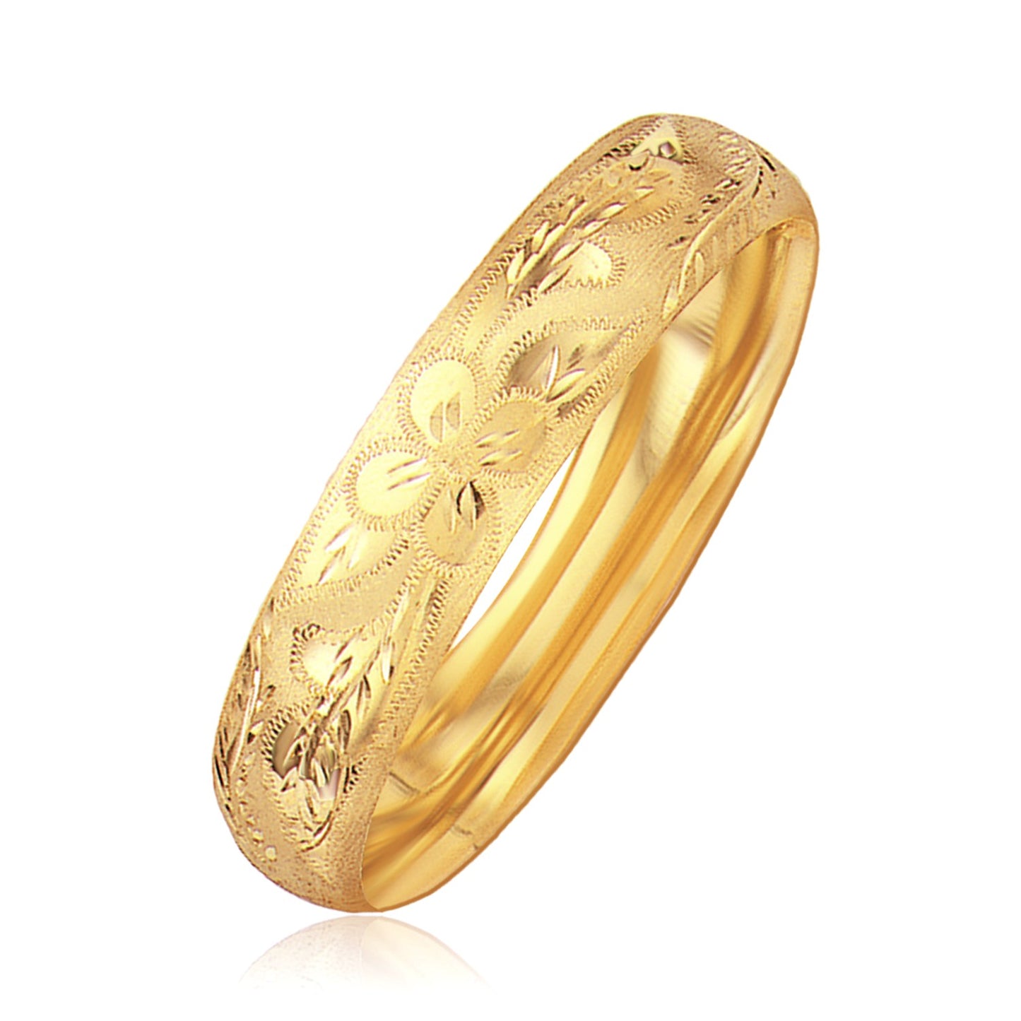 Classic Floral Carved Bangle in 14k Yellow Gold (13.50 mm) - The Best Accessory