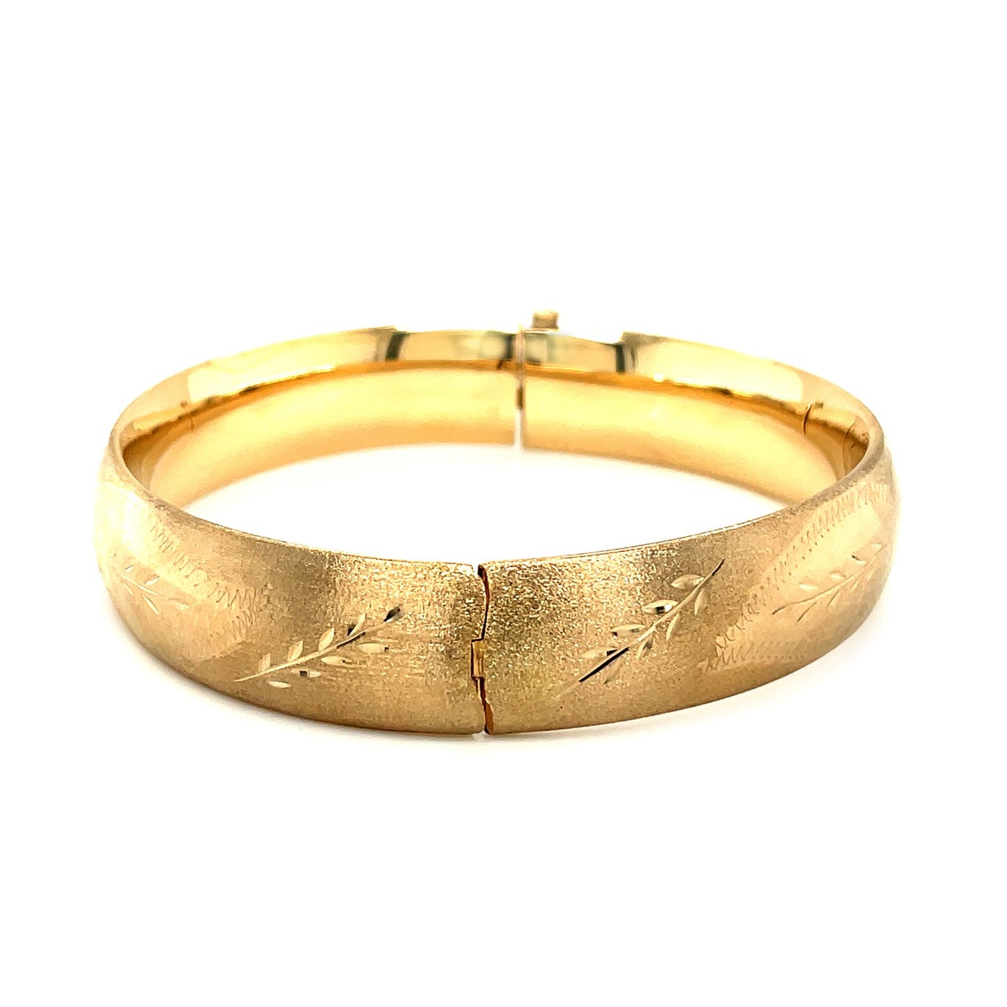 Classic Floral Carved Bangle in 14k Yellow Gold (13.50 mm) - The Best Accessory