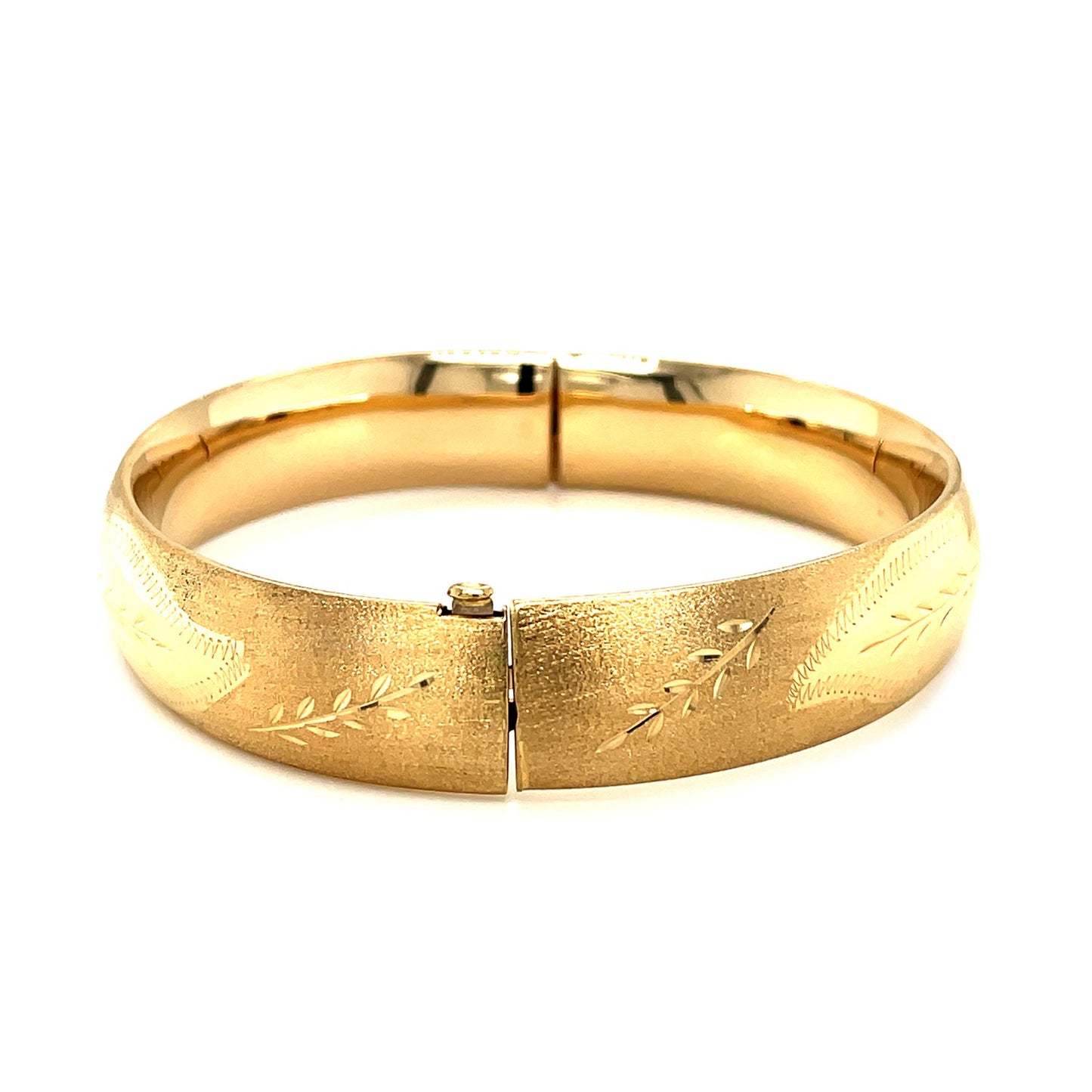 Classic Floral Carved Bangle in 14k Yellow Gold (13.50 mm) - The Best Accessory