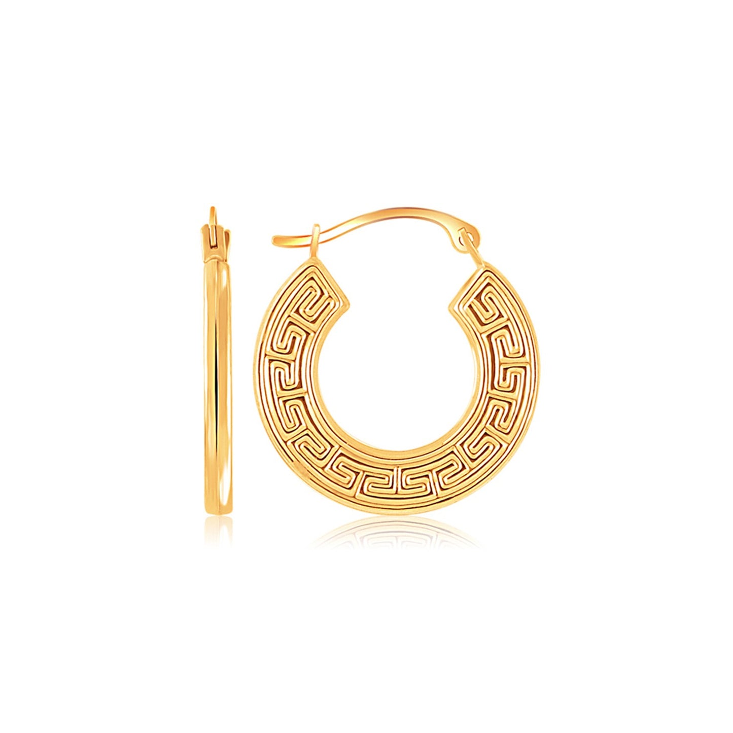 14k Yellow Gold Greek Key Small Hoop Earrings - The Best Accessory