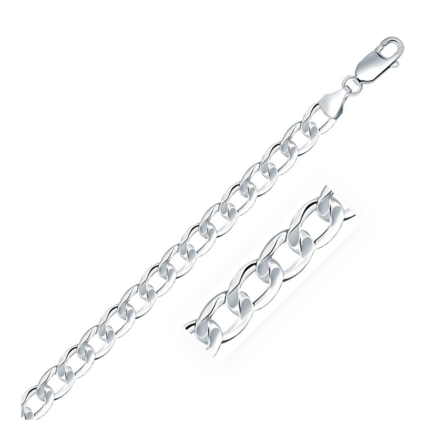 Rhodium Plated Sterling Silver Curb Style Chain (7.90 mm) - The Best Accessory