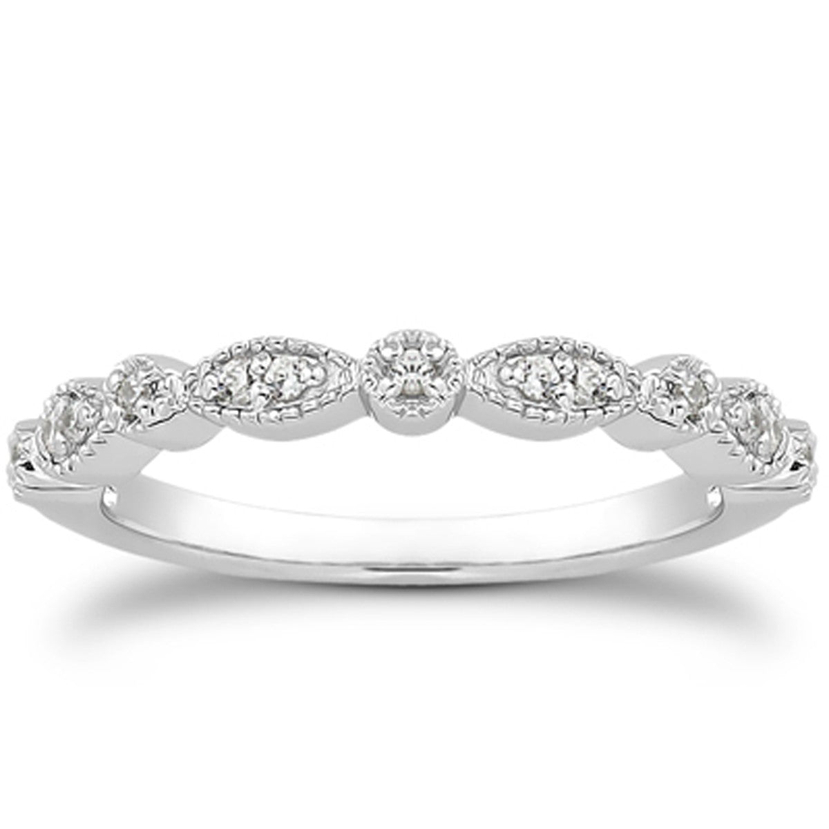 14k White Gold Vintage Look Fancy Pave Diamond Milgrain Wedding Ring Band - The Best Accessory