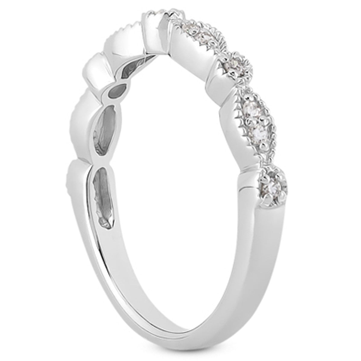 14k White Gold Vintage Look Fancy Pave Diamond Milgrain Wedding Ring Band - The Best Accessory