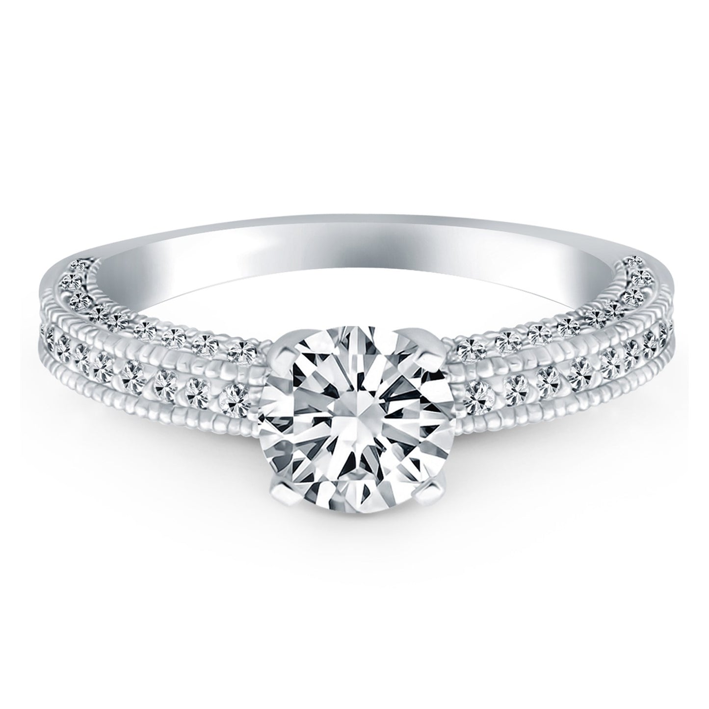 14k White Gold Diamond Micropave Milgrain Engagement Ring - The Best Accessory