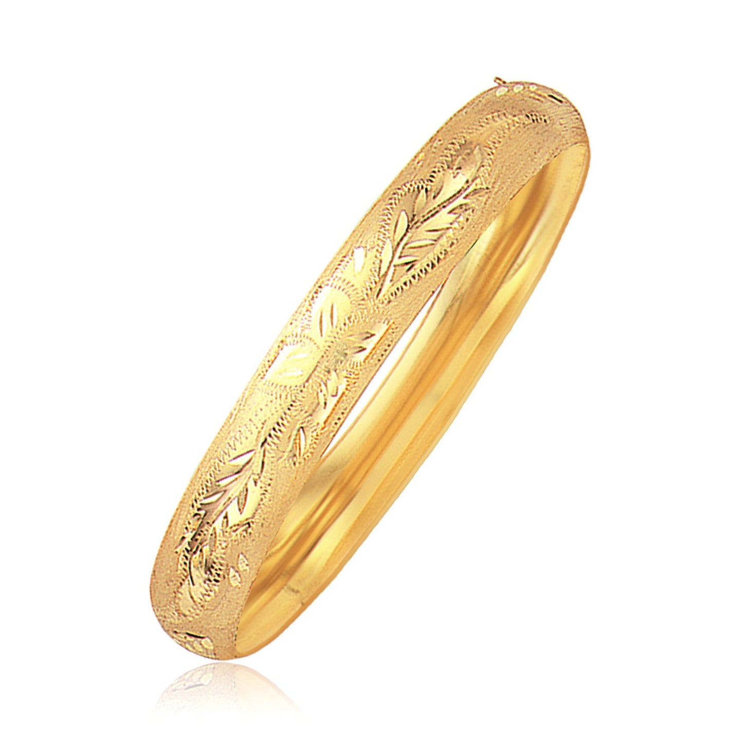 Classic Floral Carved Bangle in 14k Yellow Gold (10.00 mm) - The Best Accessory
