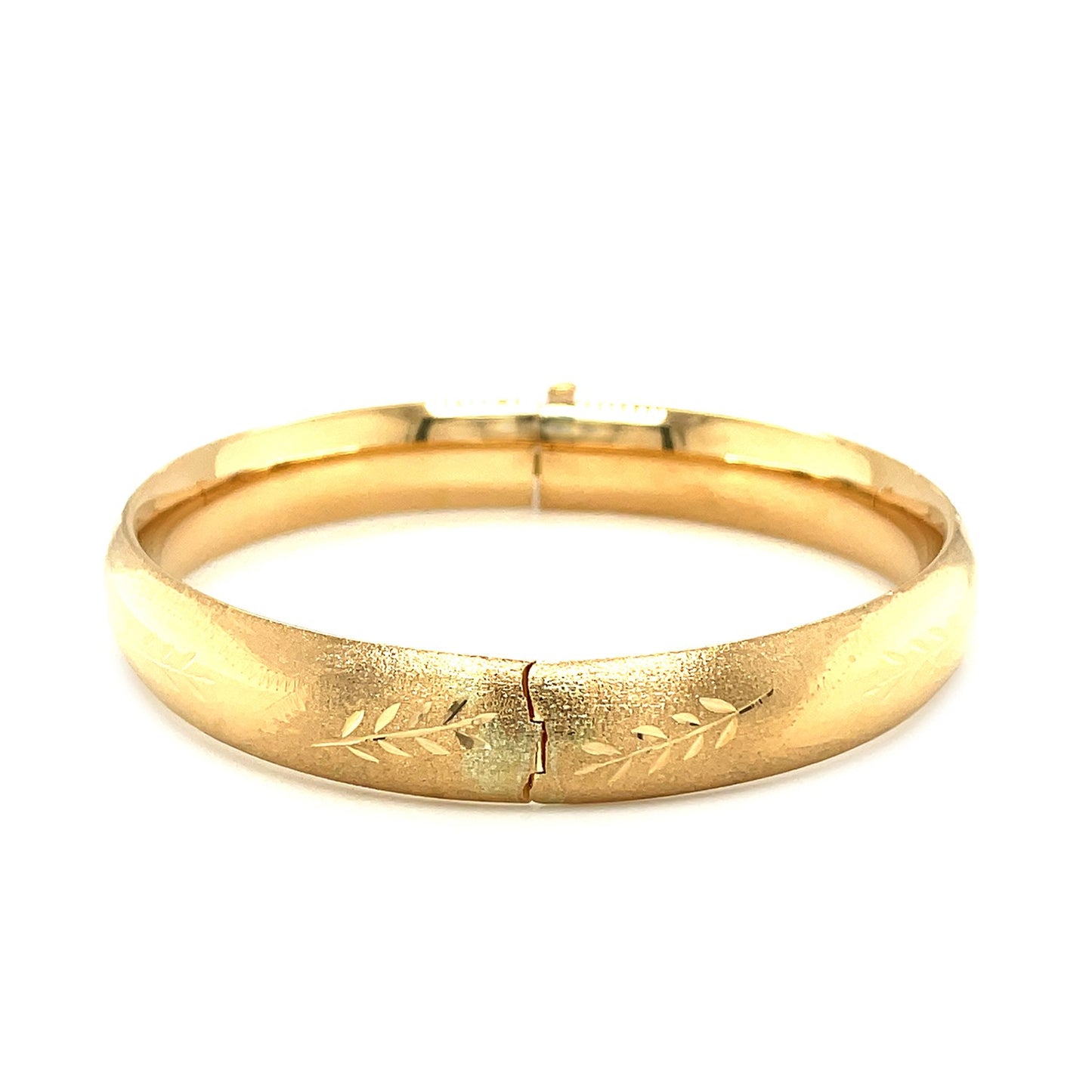 Classic Floral Carved Bangle in 14k Yellow Gold (10.00 mm) - The Best Accessory