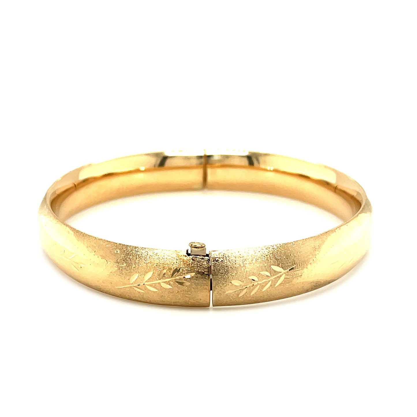 Classic Floral Carved Bangle in 14k Yellow Gold (10.00 mm) - The Best Accessory