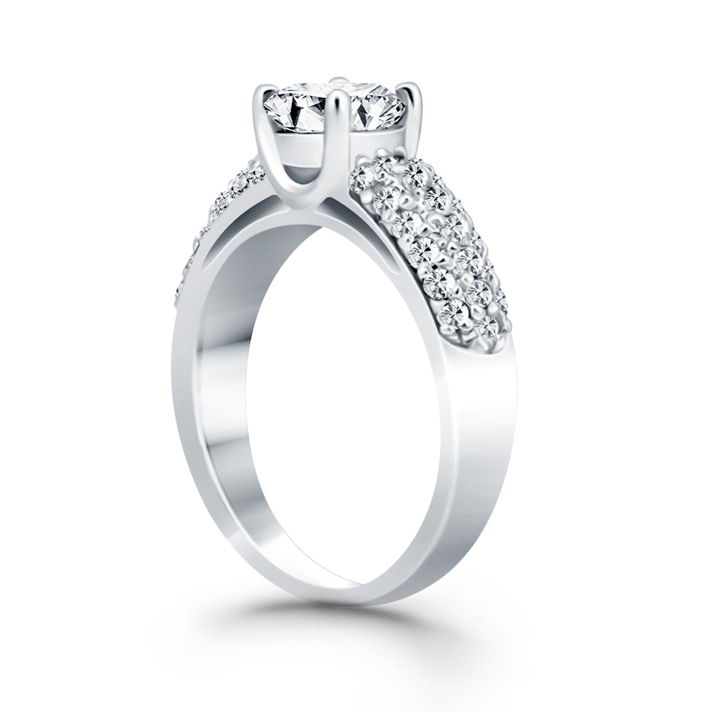 14k White Gold Tapered Pave Diamond Wide Band Engagement Ring - The Best Accessory