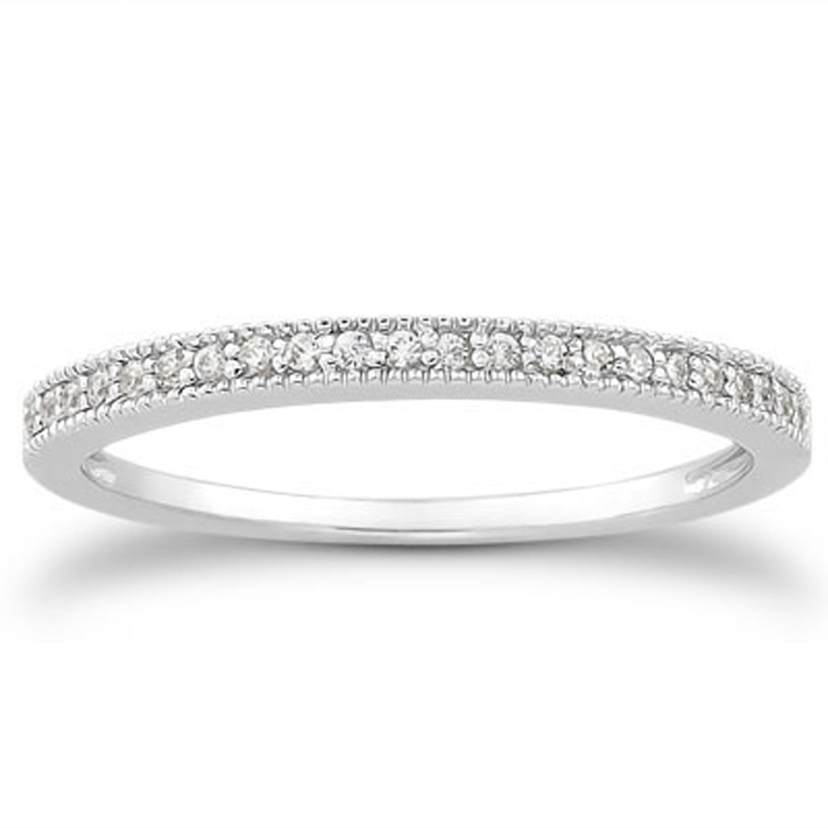 14k White Gold Diamond Micro Pave Diamond Milgrain Wedding Ring Band - The Best Accessory