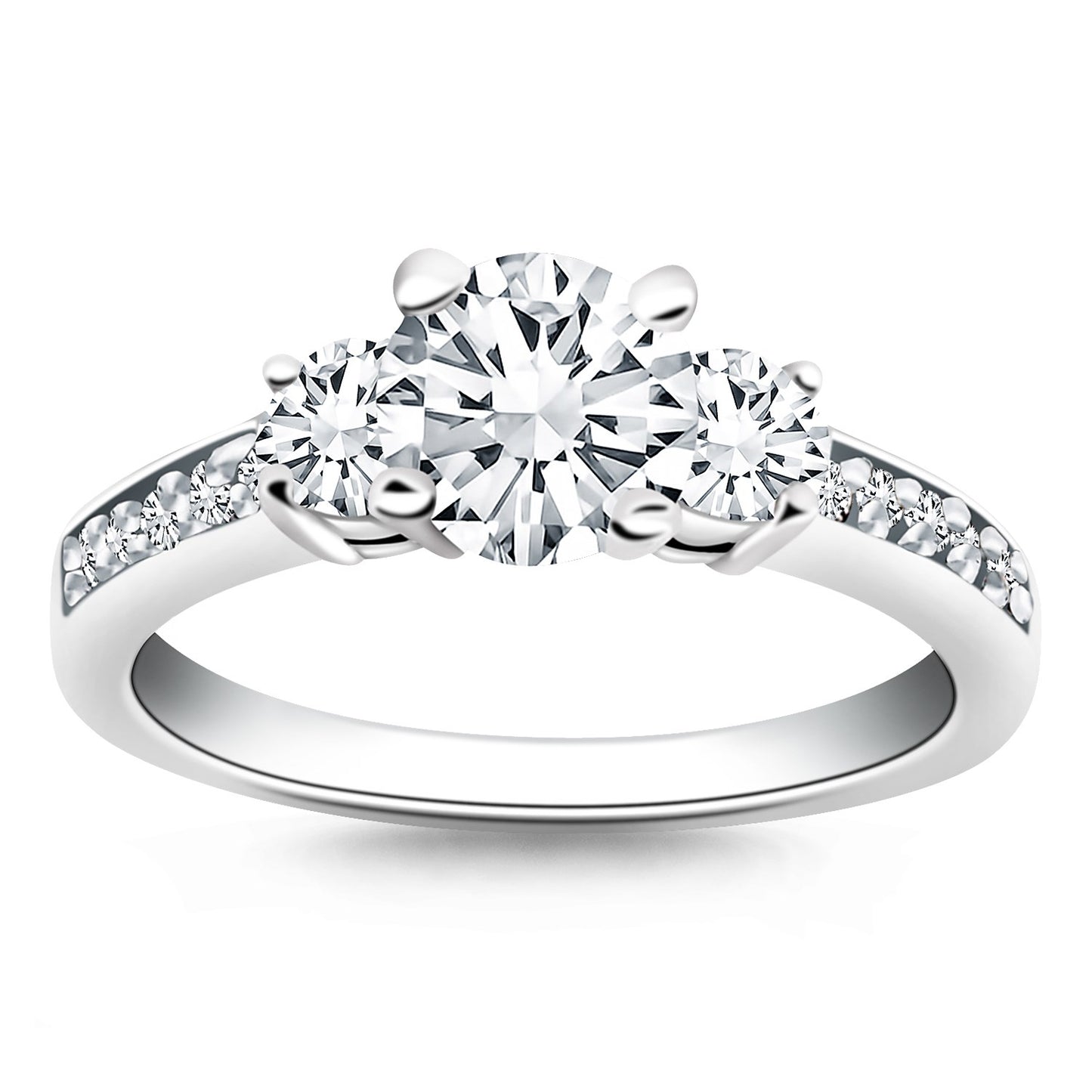 14k White Gold Three Stone Engagement Ring with Diamond Band - The Best Accessory