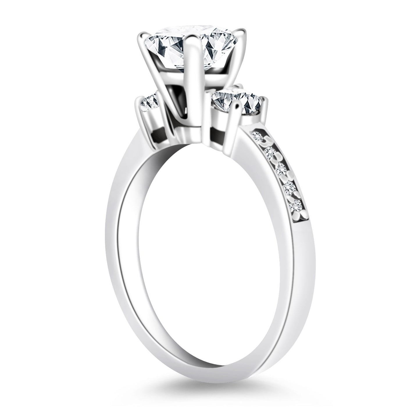 14k White Gold Three Stone Engagement Ring with Diamond Band - The Best Accessory