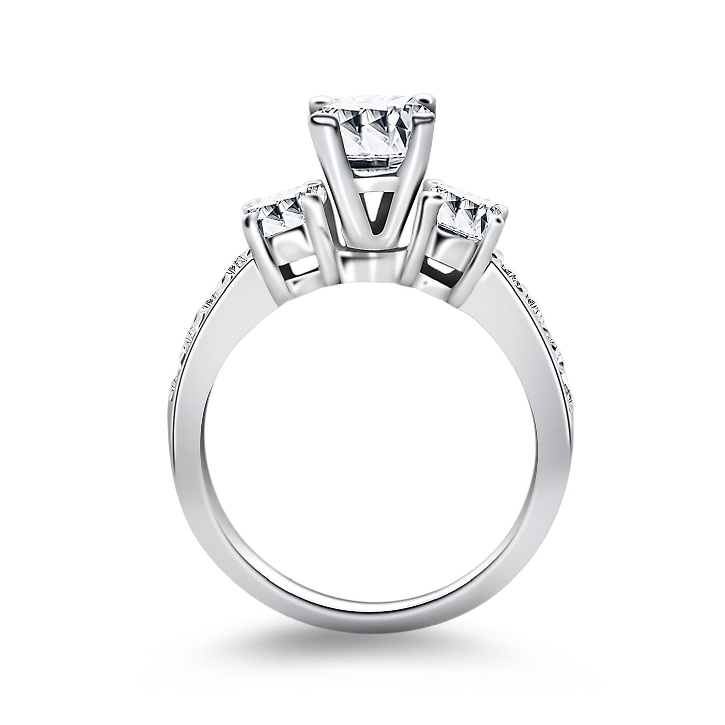 14k White Gold Three Stone Engagement Ring with Diamond Band - The Best Accessory