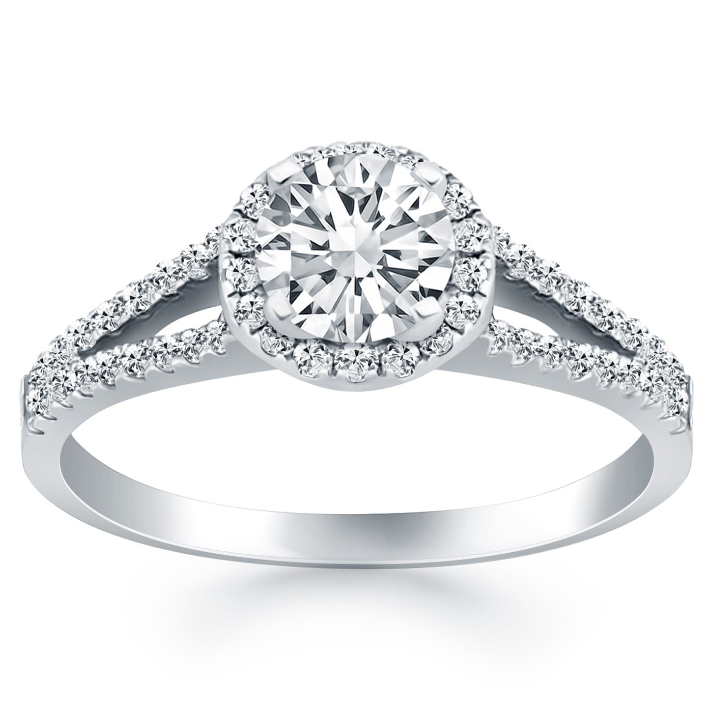 14k White Gold Diamond Halo Split Shank Engagement Ring - The Best Accessory
