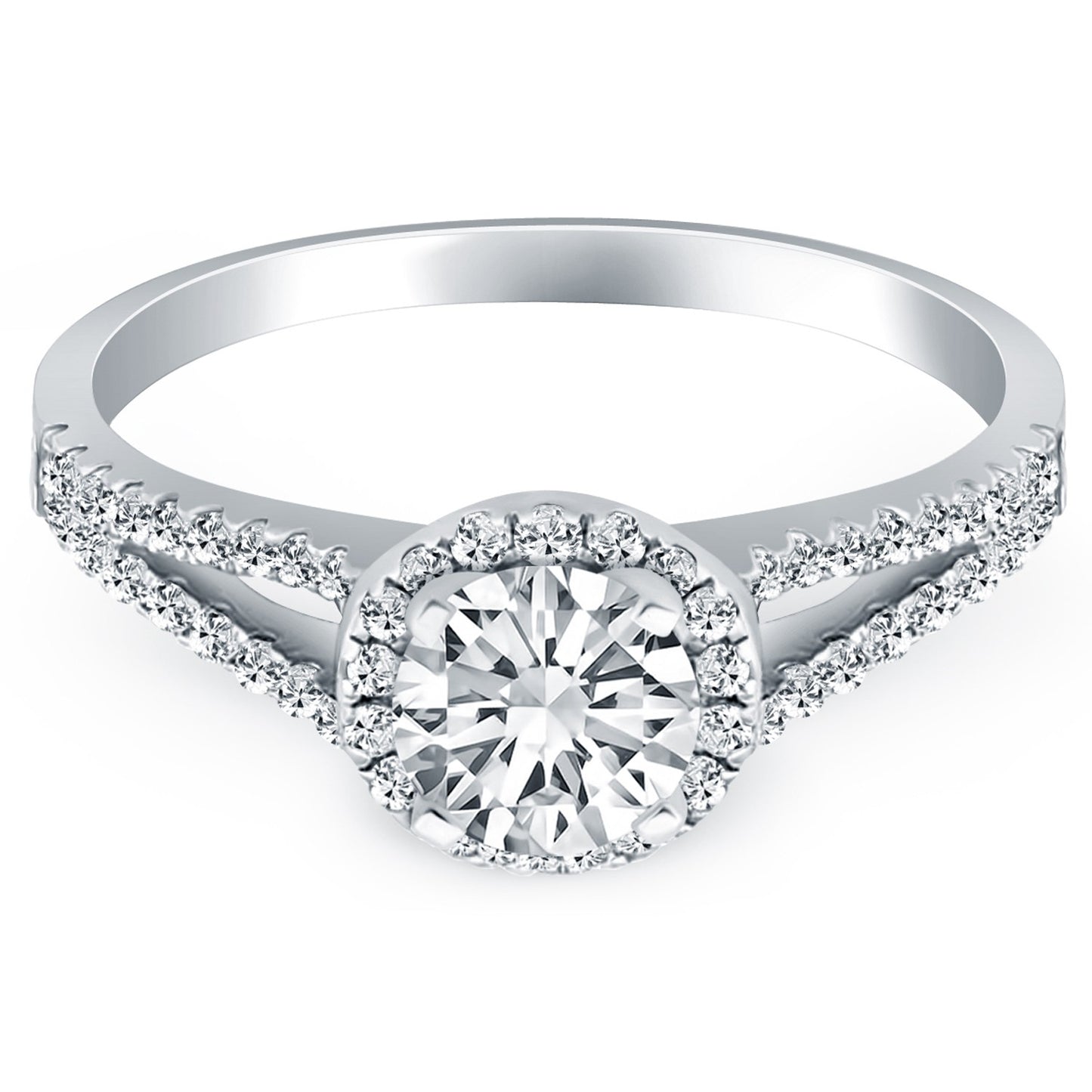 14k White Gold Diamond Halo Split Shank Engagement Ring - The Best Accessory