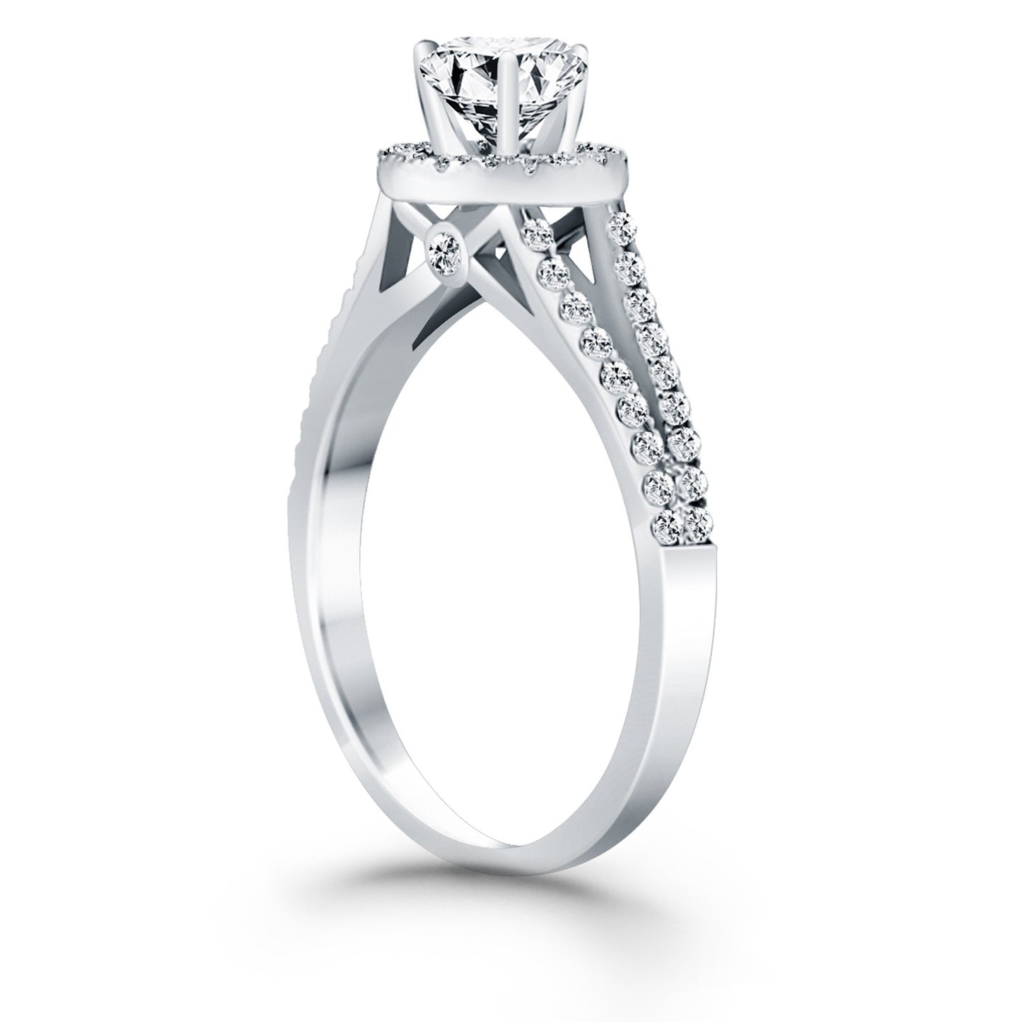 14k White Gold Diamond Halo Split Shank Engagement Ring - The Best Accessory