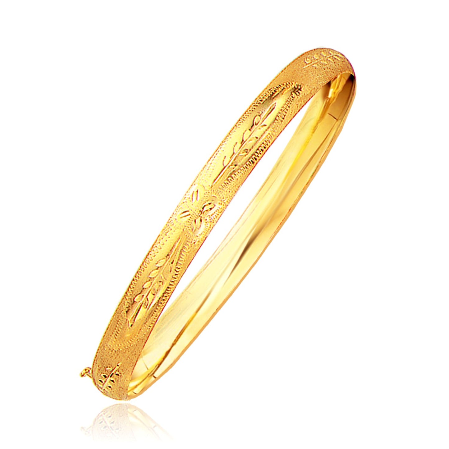 Classic Floral Carved Bangle in 14k Yellow Gold (6.00 mm) - The Best Accessory