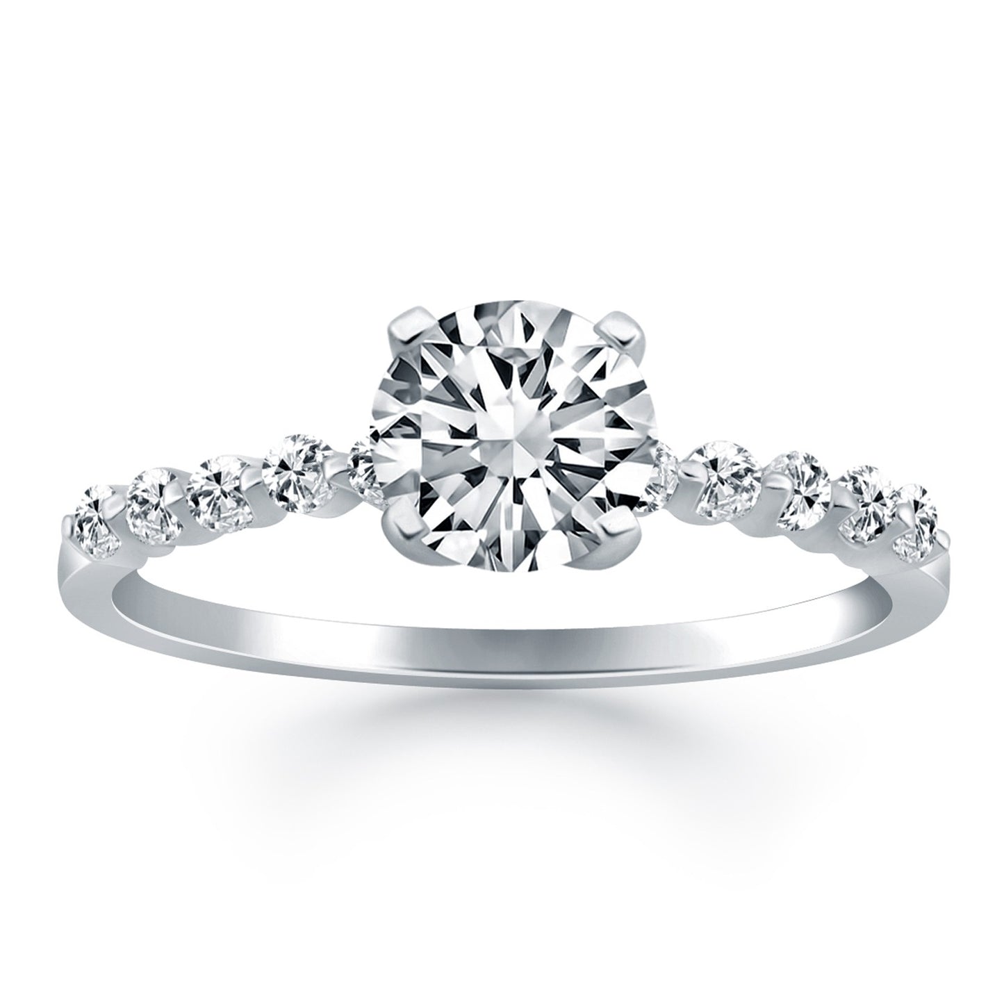 14k White Gold Diamond Engagement Ring with Shared Prong Diamond Accents - The Best Accessory