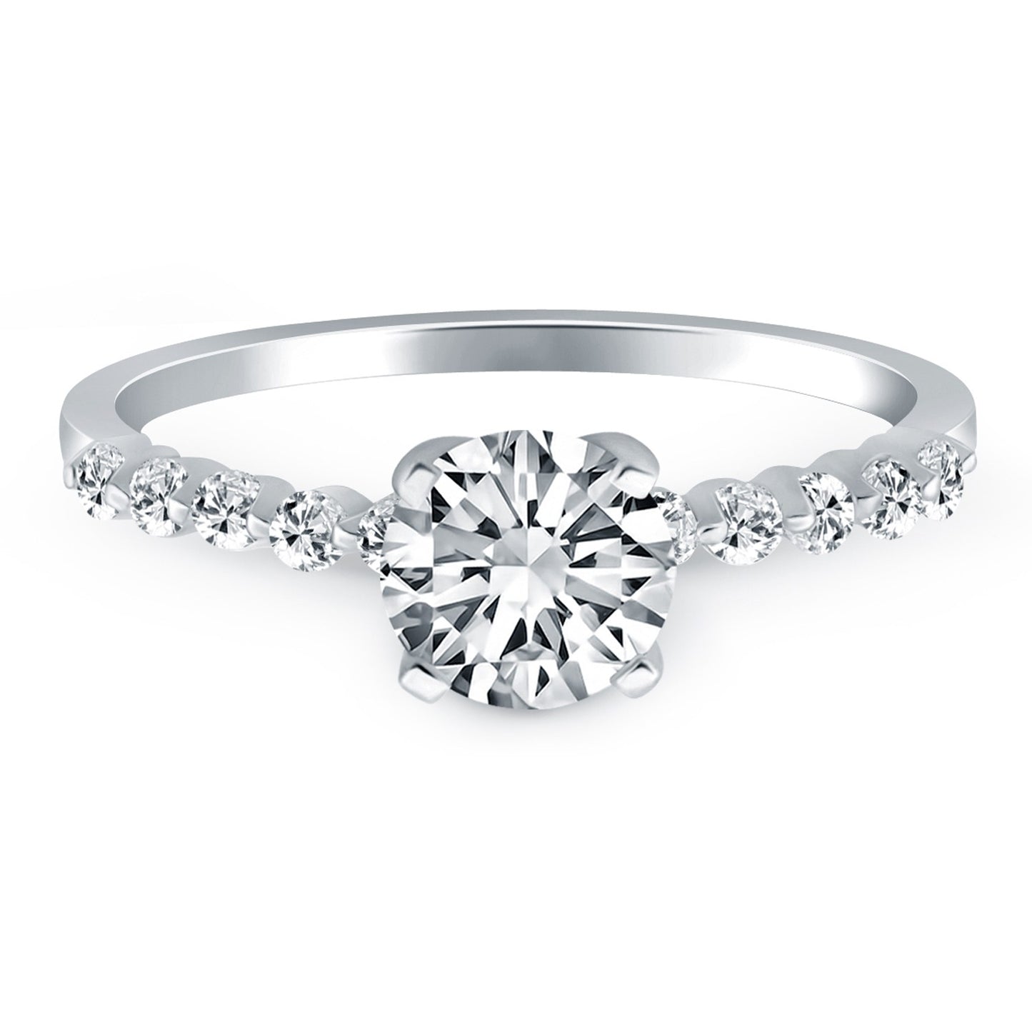 14k White Gold Diamond Engagement Ring with Shared Prong Diamond Accents - The Best Accessory