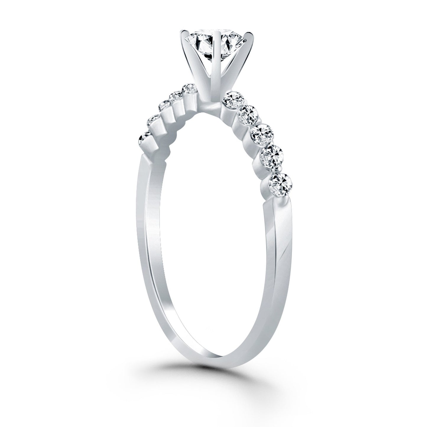 14k White Gold Diamond Engagement Ring with Shared Prong Diamond Accents - The Best Accessory