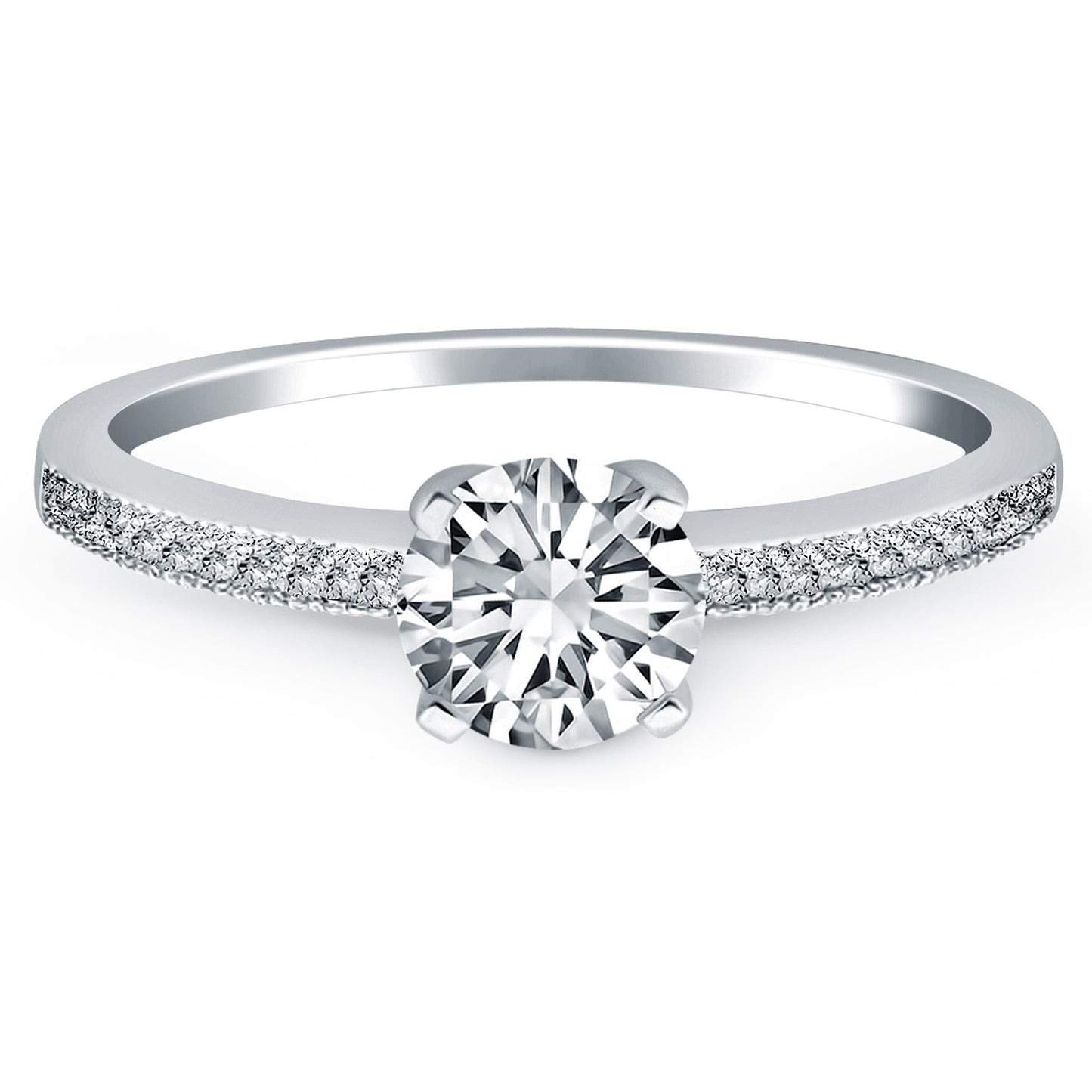 14k White Gold Classic Diamond Pave Solitaire Engagement Ring - The Best Accessory