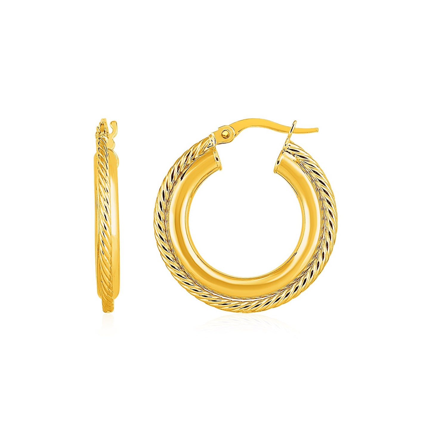 Rope Texture Hoop Earrings in 14k Yellow Gold(4x15mm) - The Best Accessory