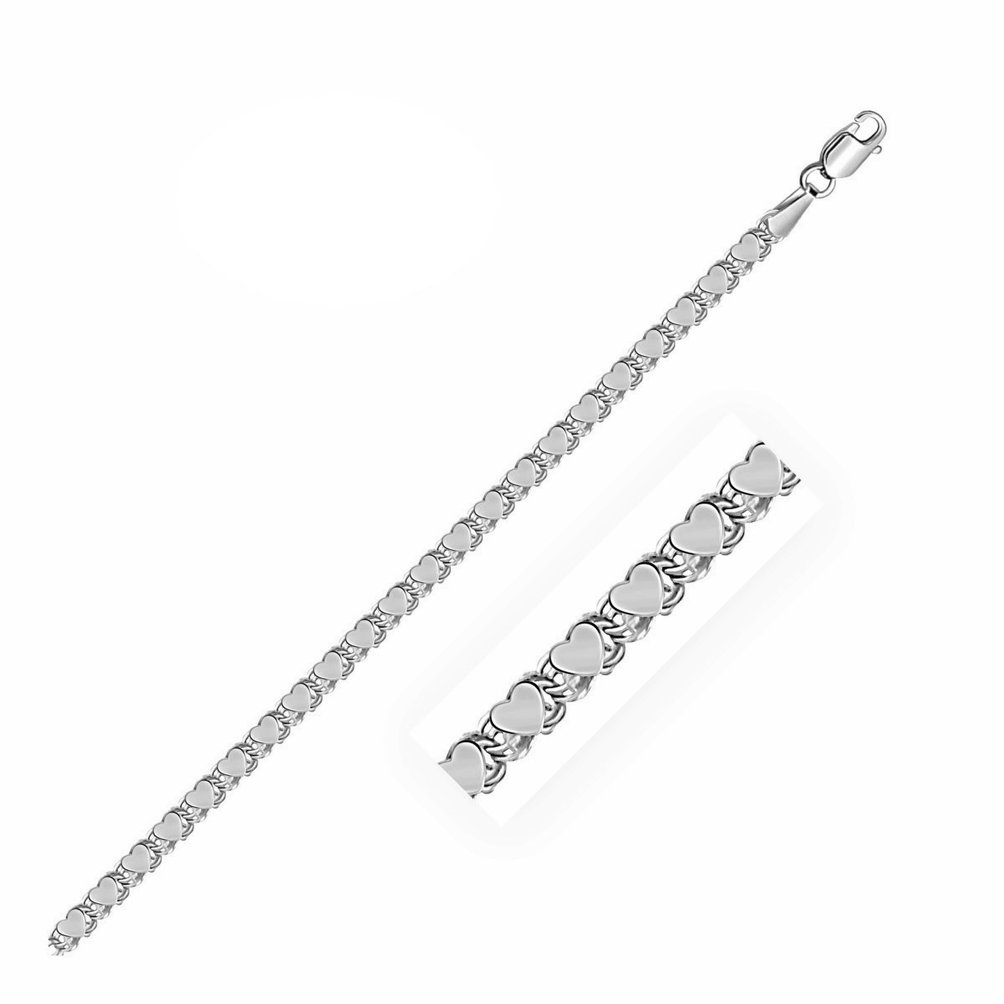 14k White Gold Heart Chain (3.00 mm) - The Best Accessory