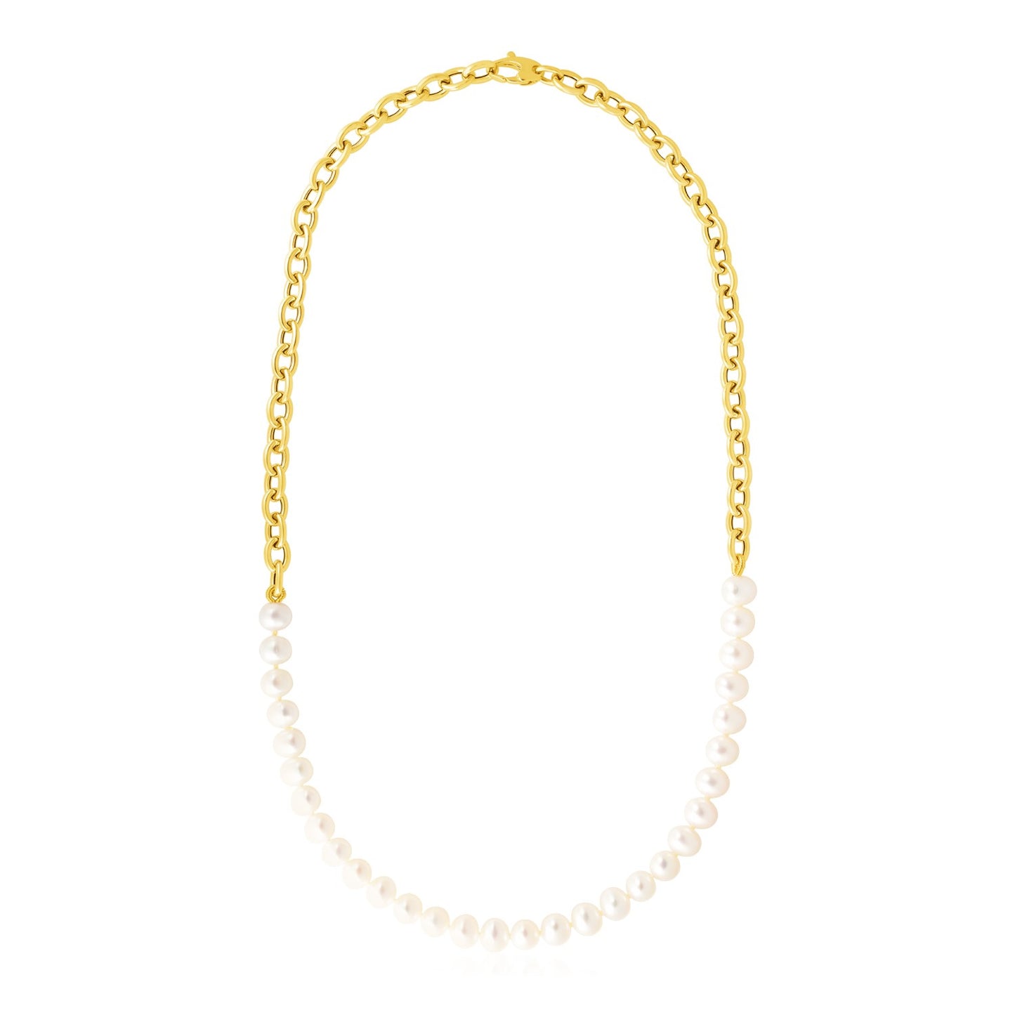 14k Yellow Gold Oval Chain Necklace with Pearls - The Best Accessory