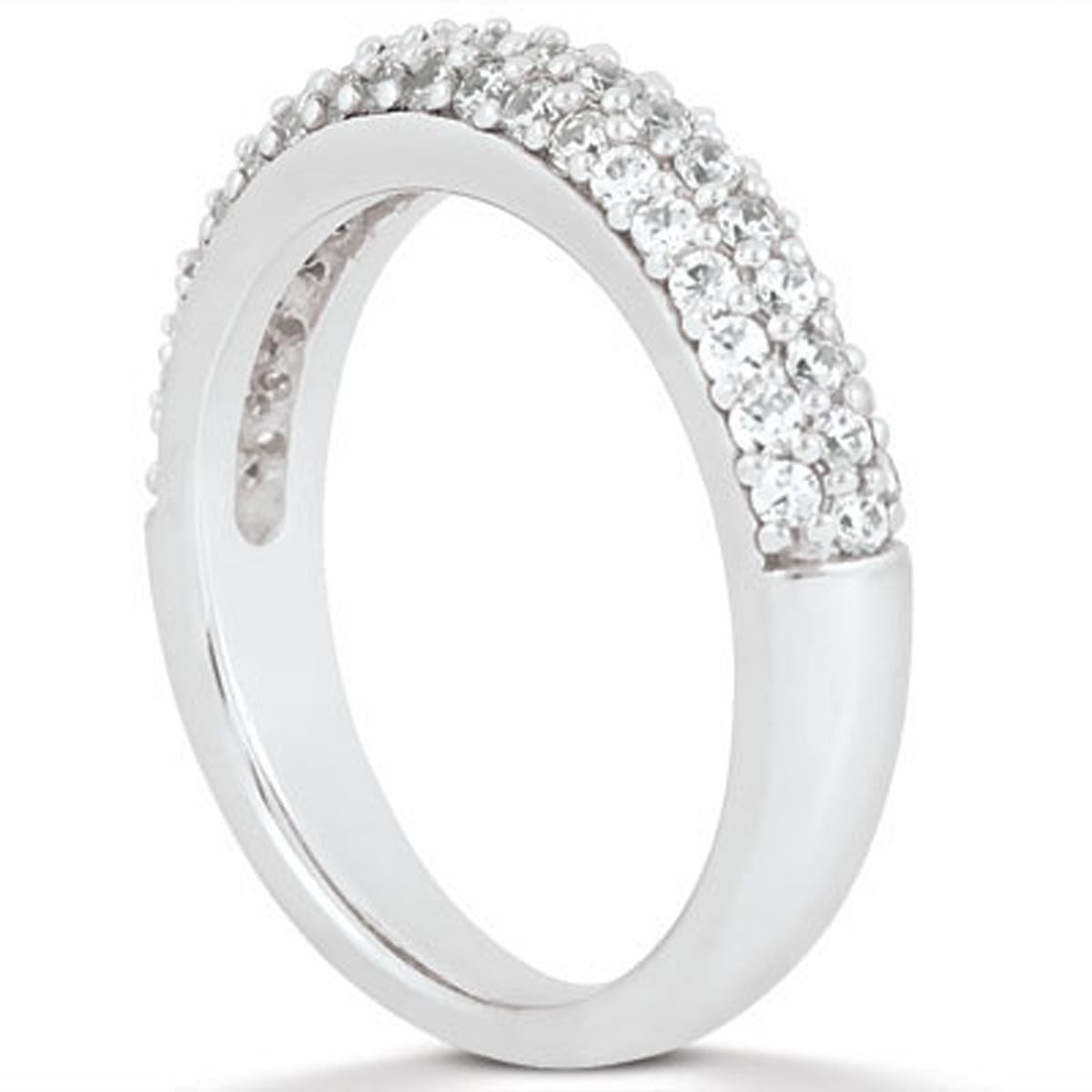 14k White Gold Triple Multi-Row Micro- Pave Diamond Wedding Ring Band - The Best Accessory