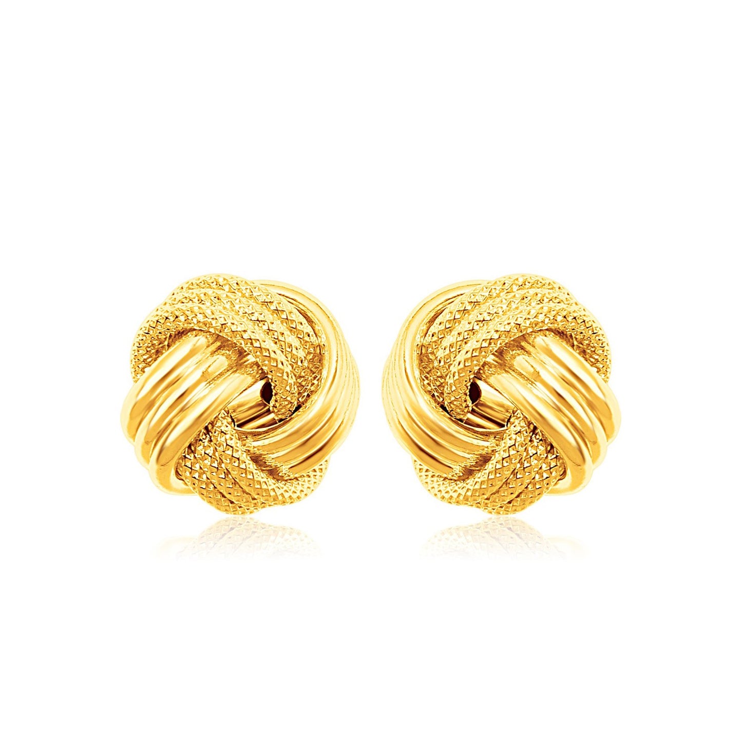 14k Yellow Gold Love Knot with Ridge Texture Earrings - The Best Accessory