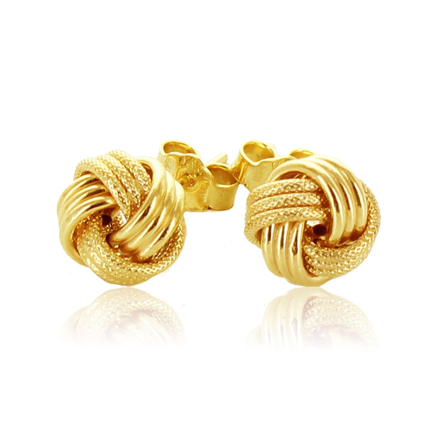 14k Yellow Gold Love Knot with Ridge Texture Earrings - The Best Accessory
