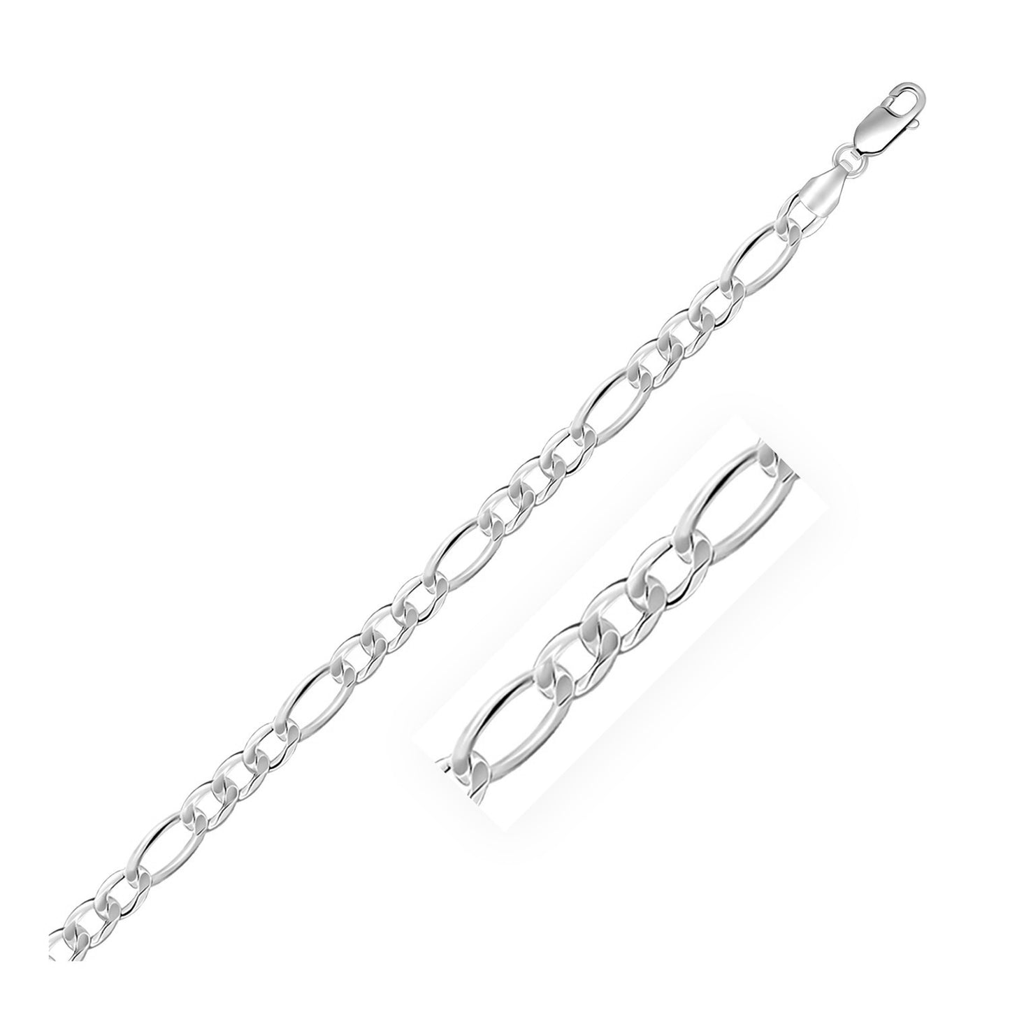 Rhodium Plated Sterling Silver Figaro Style Chain (5.40 mm) - The Best Accessory