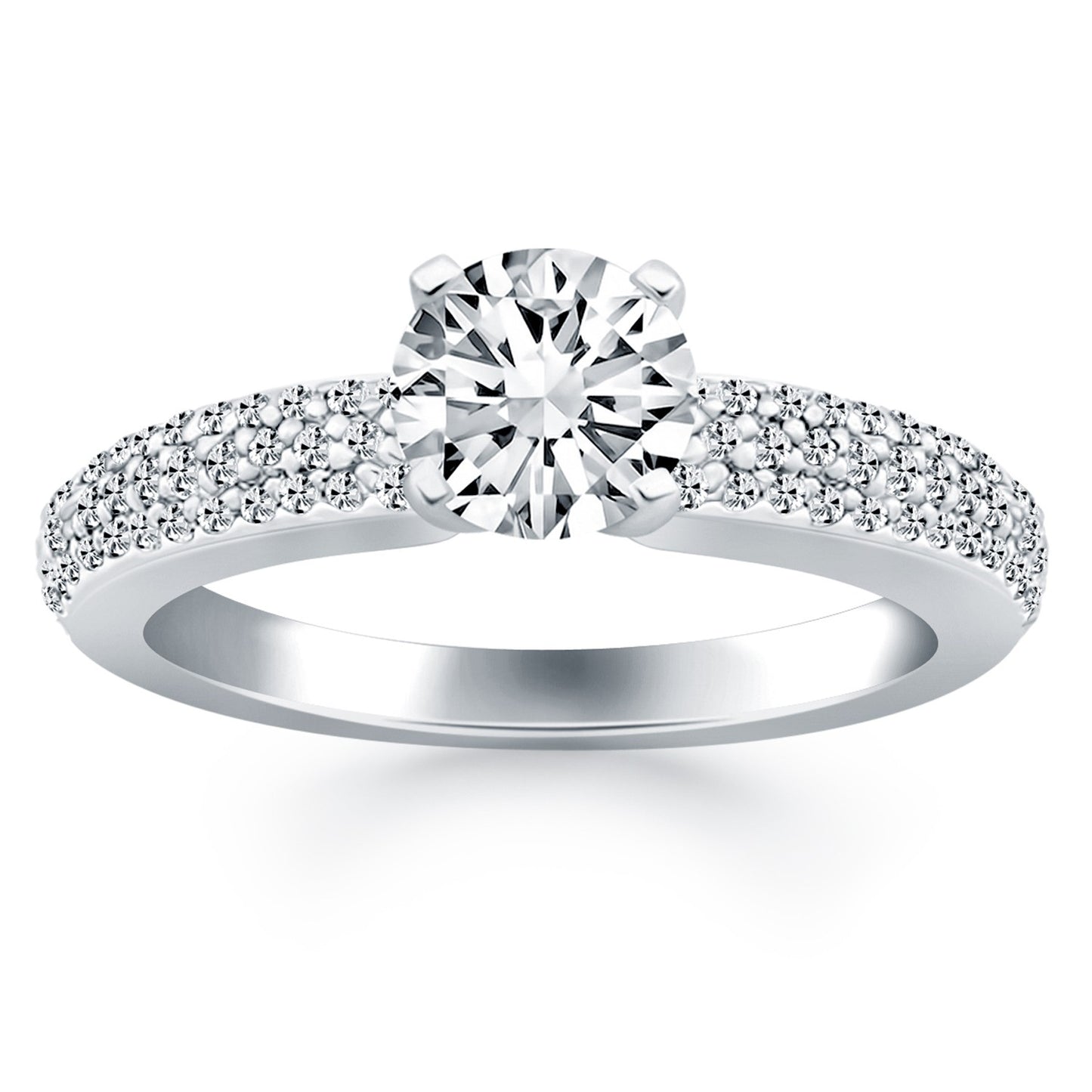 14k White Gold Triple Row Pave Diamond Engagement Ring - The Best Accessory
