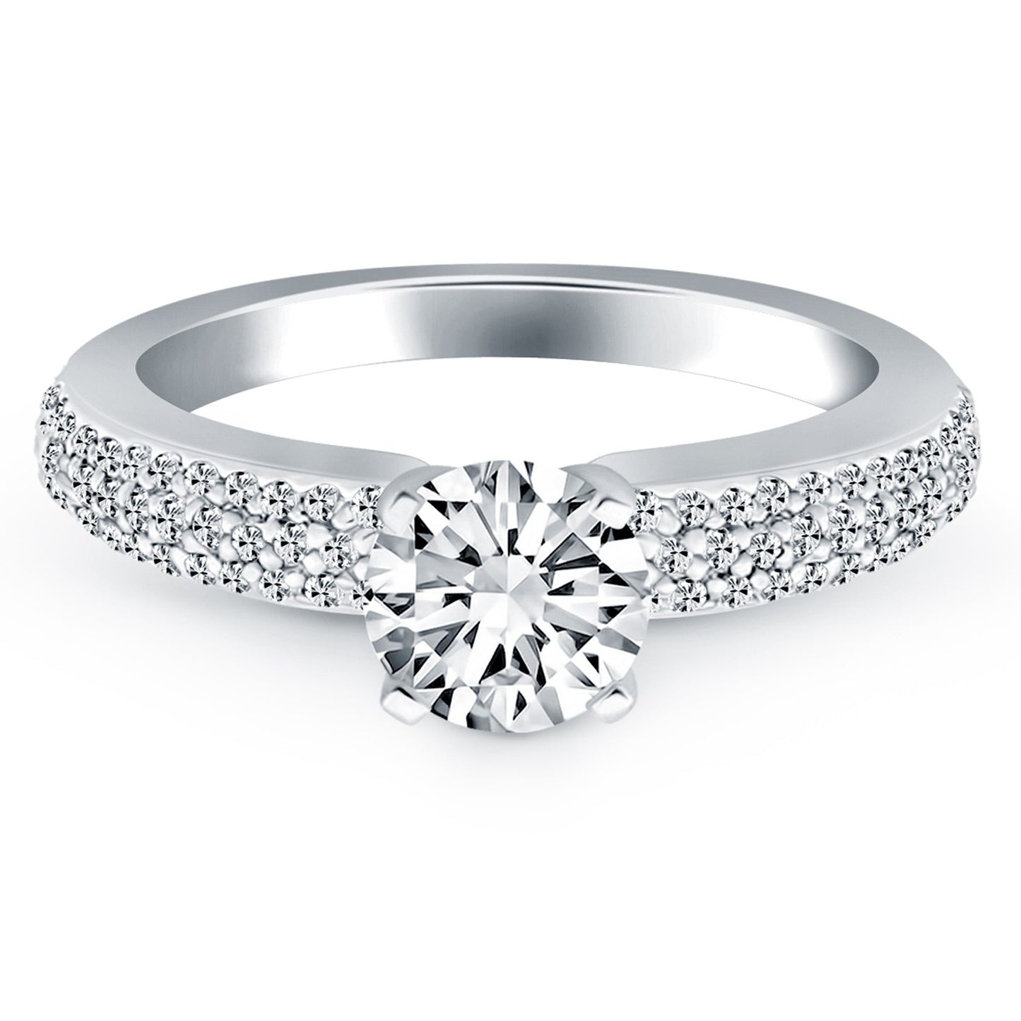 14k White Gold Triple Row Pave Diamond Engagement Ring - The Best Accessory