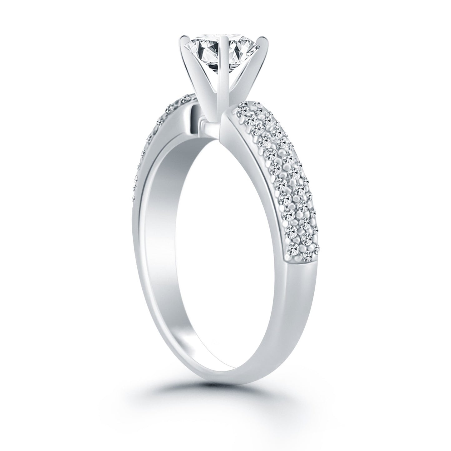 14k White Gold Triple Row Pave Diamond Engagement Ring - The Best Accessory