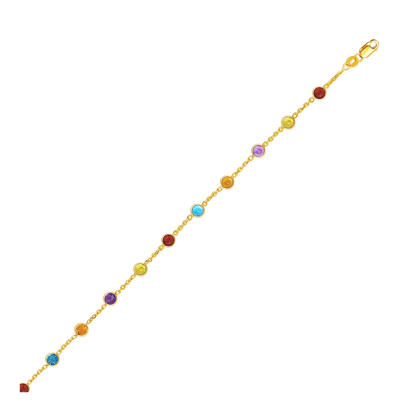 14k Yellow Gold Cable Anklet with Round Multi Tone Stations - The Best Accessory